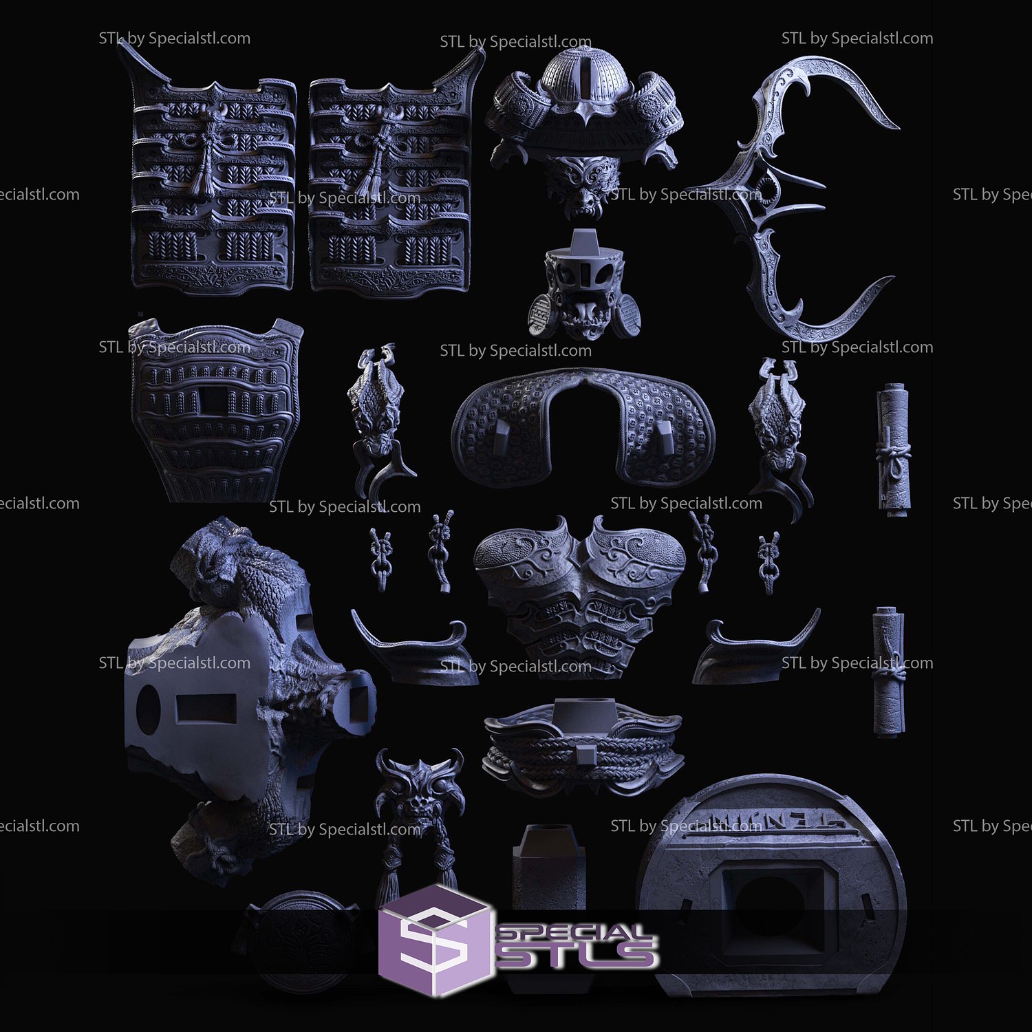 Tenjin Samurai Bust 3D Printer Files STL Model — view 5