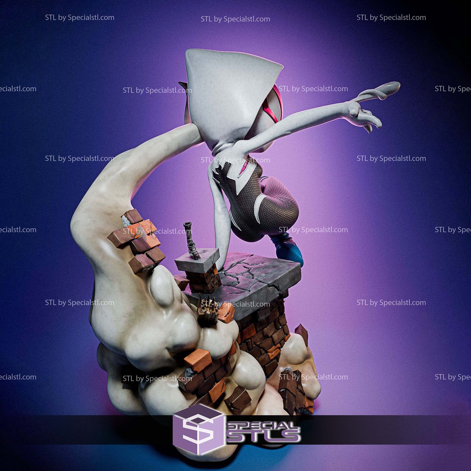 Spider Gwen Spider Verse Chibi 3D Printer Files STL Model — view 2