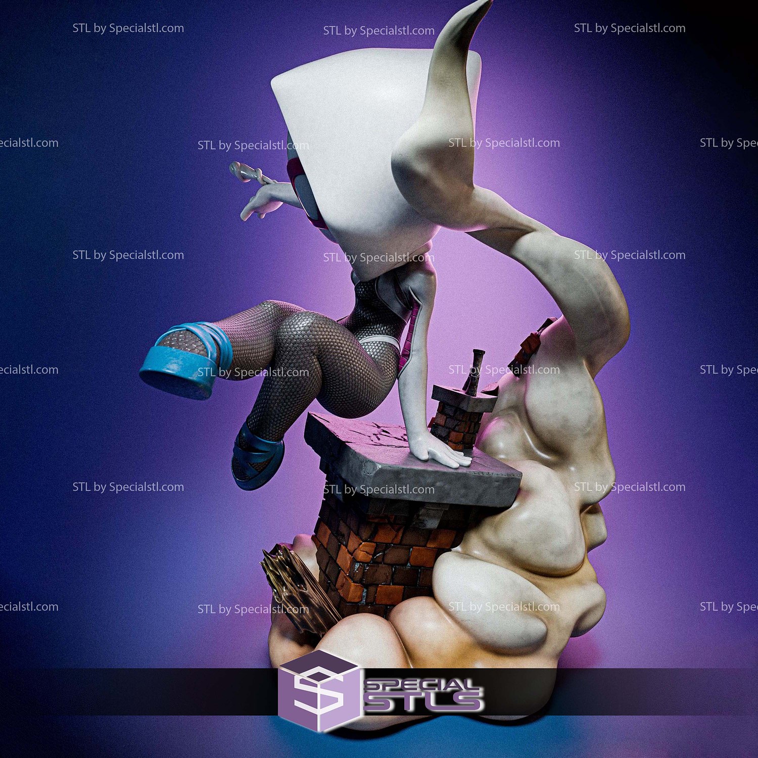 Spider Gwen Spider Verse Chibi 3D Printer Files STL Model — view 5
