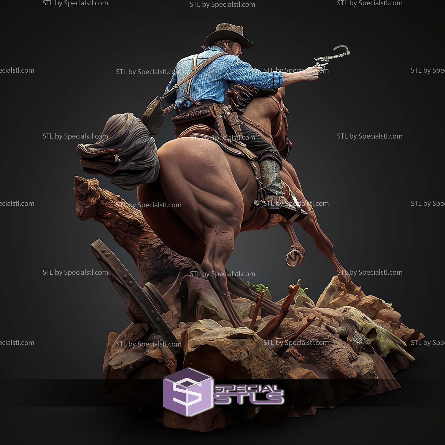 Arthur Morgan on Horse 325mm STL Files 3D Model — view 7