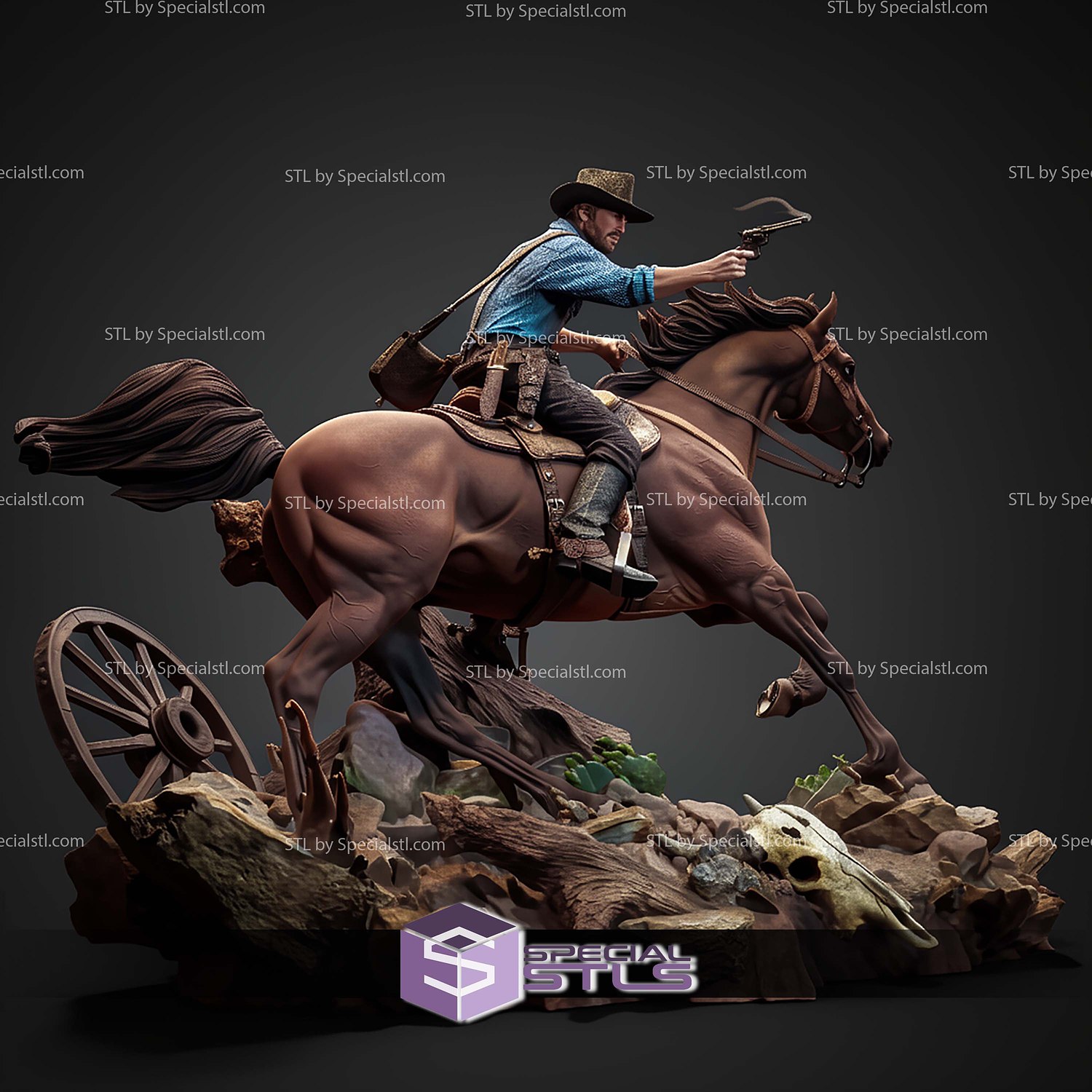 Arthur Morgan on Horse 325mm STL Files 3D Model — view 8