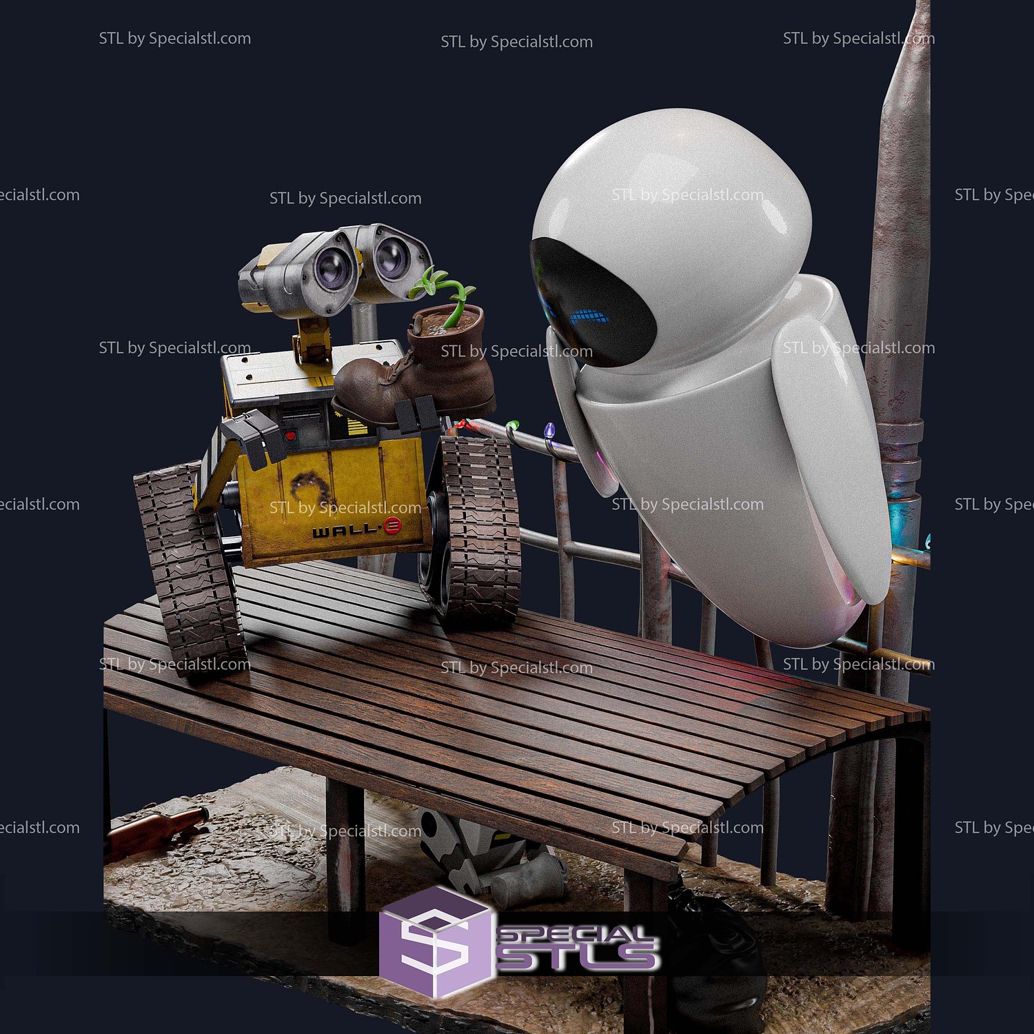 Wall E and Eve 300mm STL Files 3D Model — view 6