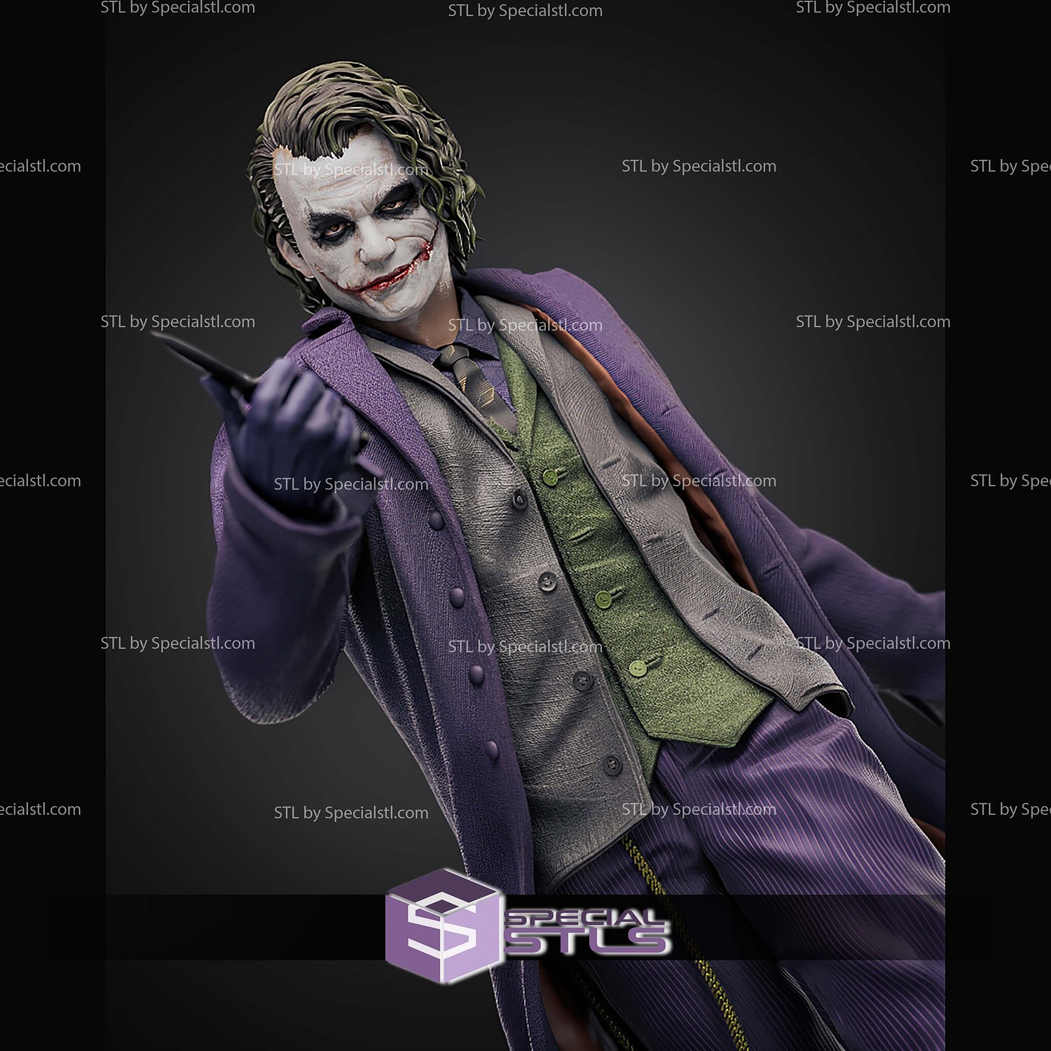 The Clown Joker Heath Ledger 376mm STL Files 3D Model — view 7
