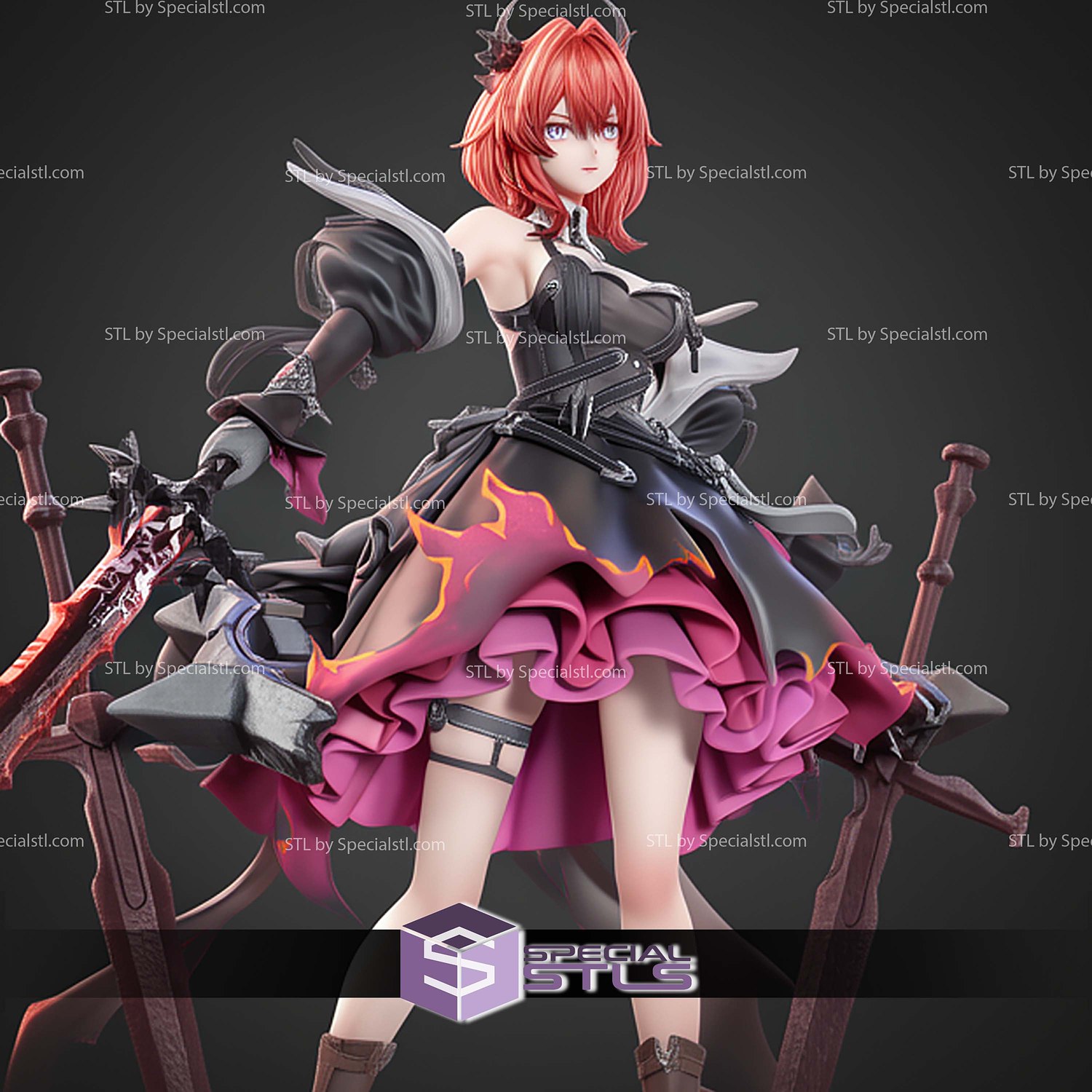 Laevatain Surtr Arknights 267mm STL Files 3D Model — view 2
