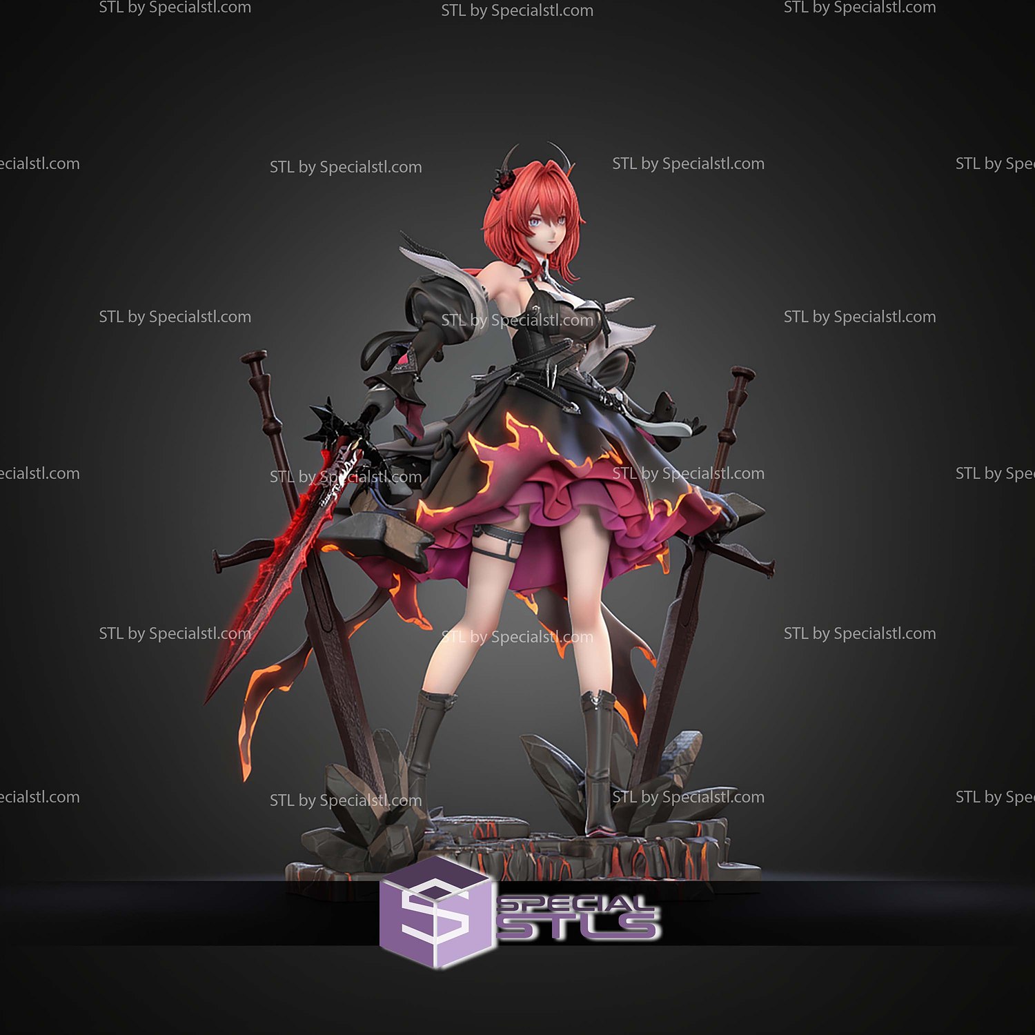 Laevatain Surtr Arknights 267mm STL Files 3D Model — view 3