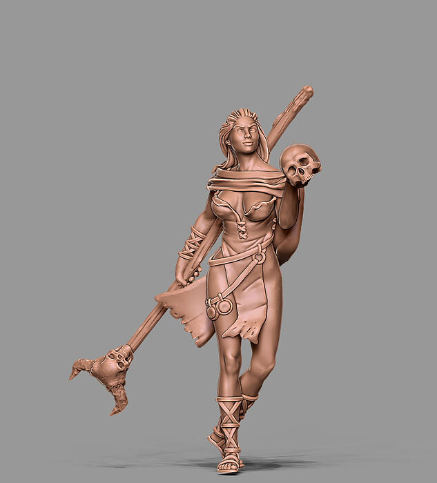 barbarian sorceress - 35mm and 54 mm scale 3D STL Model — view 2