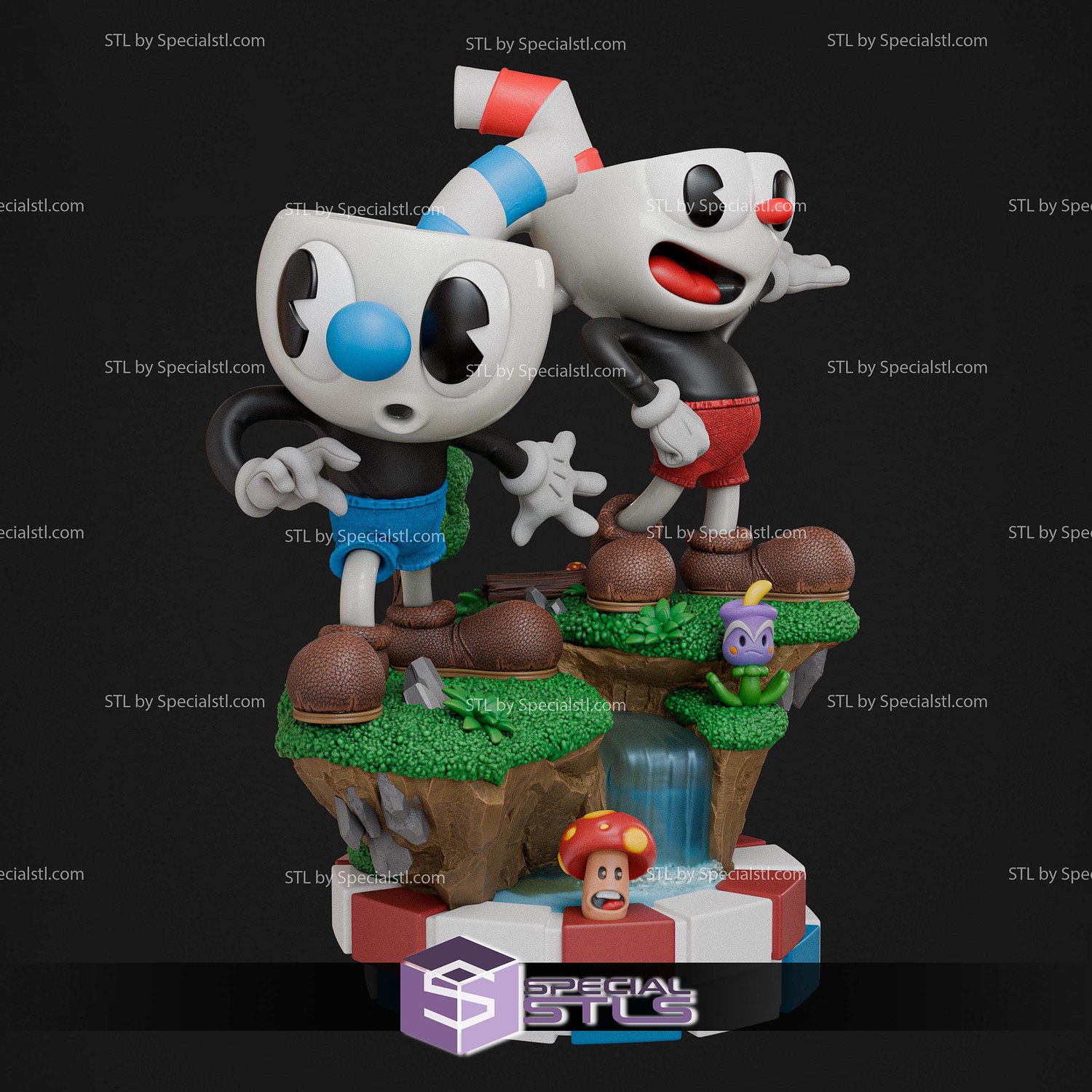 Cuphead and Mugman Diorama STL Files 3D Model — view 2