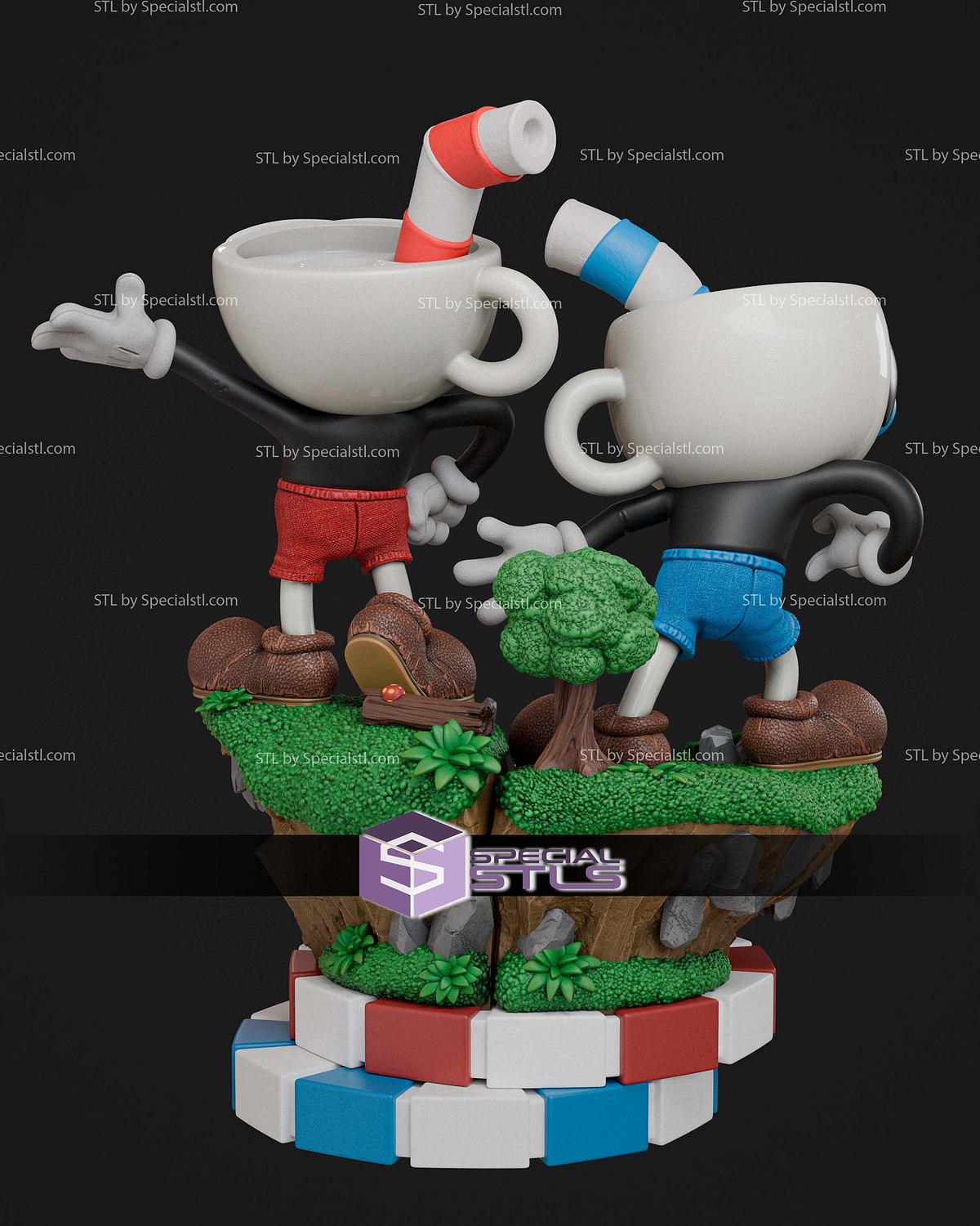 Cuphead and Mugman Diorama STL Files 3D Model — view 3