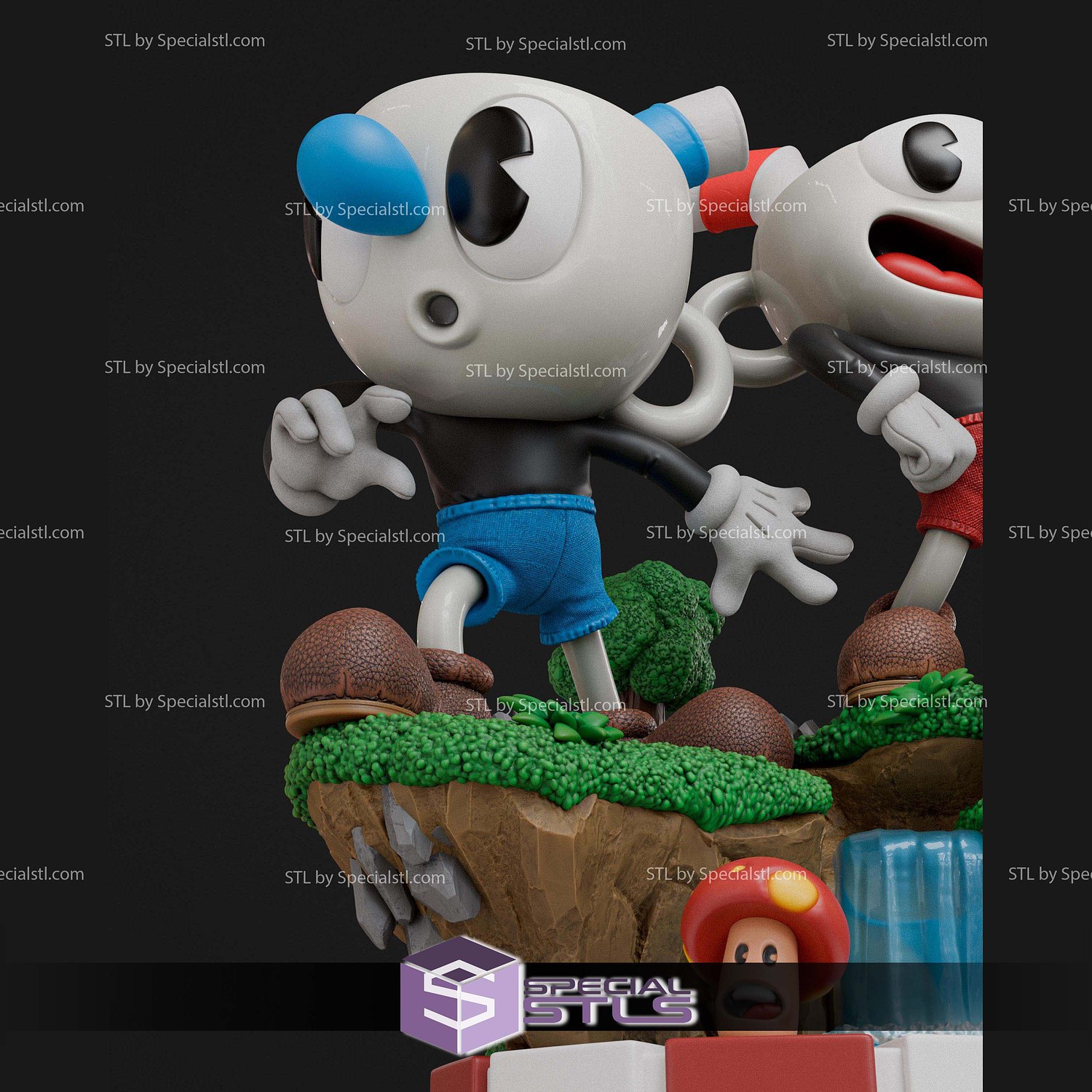 Cuphead and Mugman Diorama STL Files 3D Model — view 5