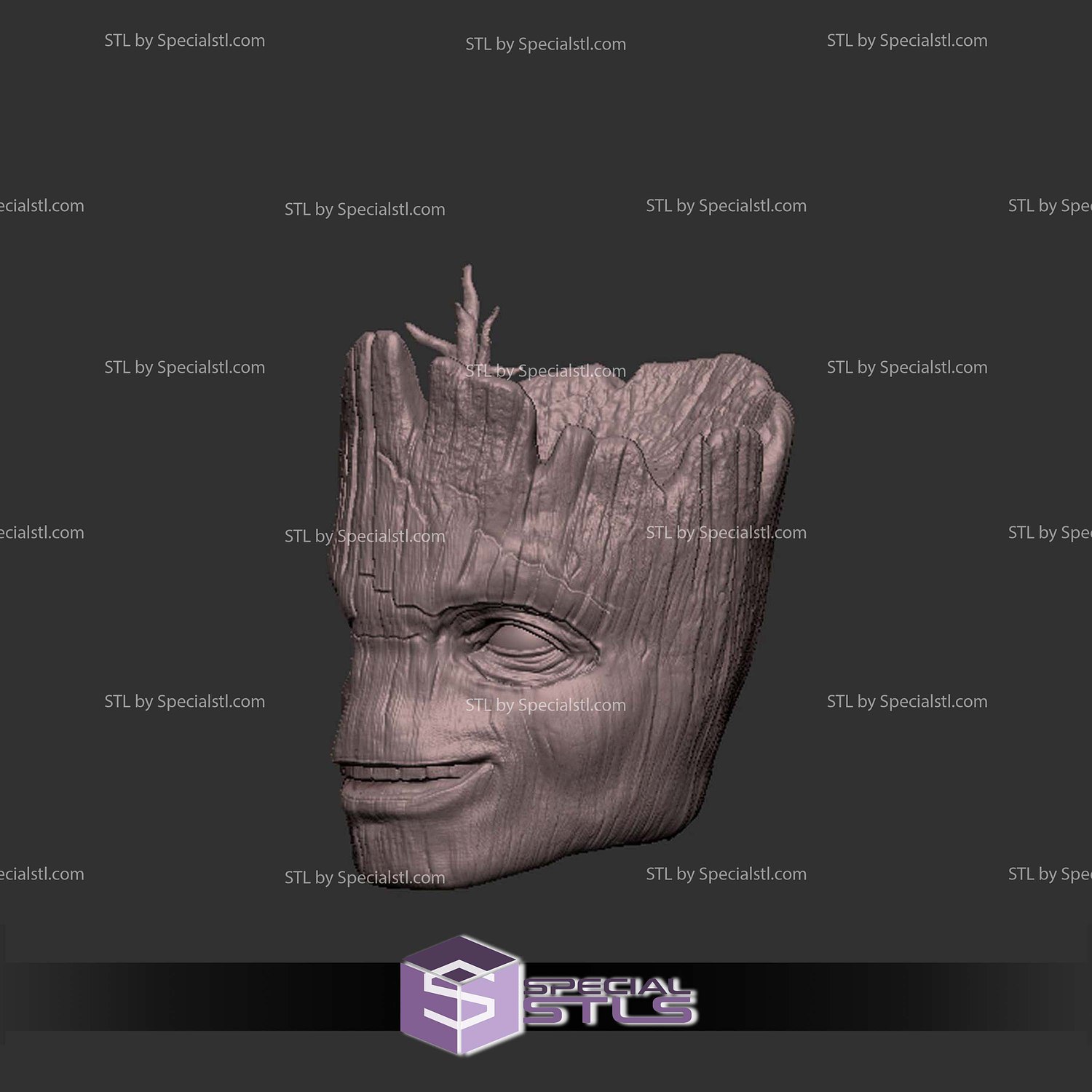 Custom Head STL Groot Smiling 3D Model — view 2