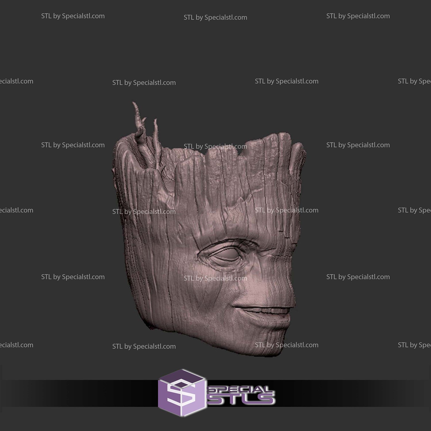 Custom Head STL Groot Smiling 3D Model — view 3
