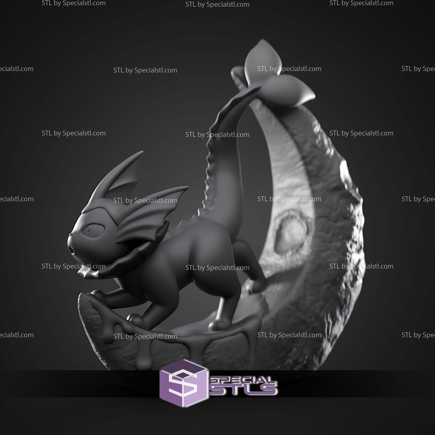 Basic Pokemon Collection Vaporeon on moon 3D STL Model — view 2