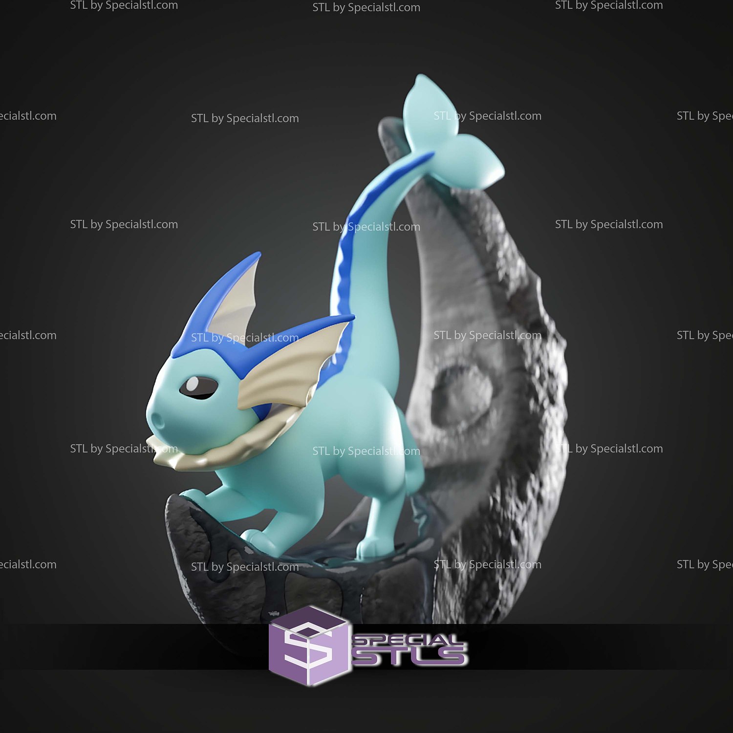 Basic Pokemon Collection Vaporeon on moon 3D STL Model — view 3