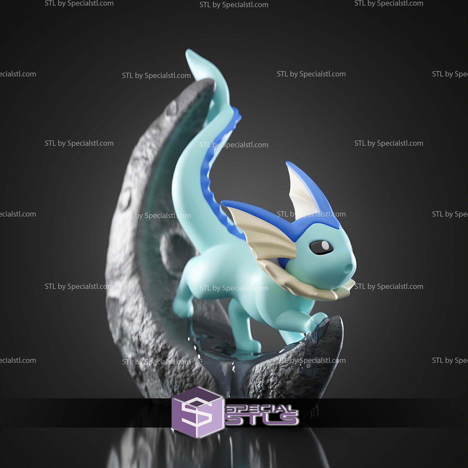 Basic Pokemon Collection Vaporeon on moon 3D STL Model — view 4