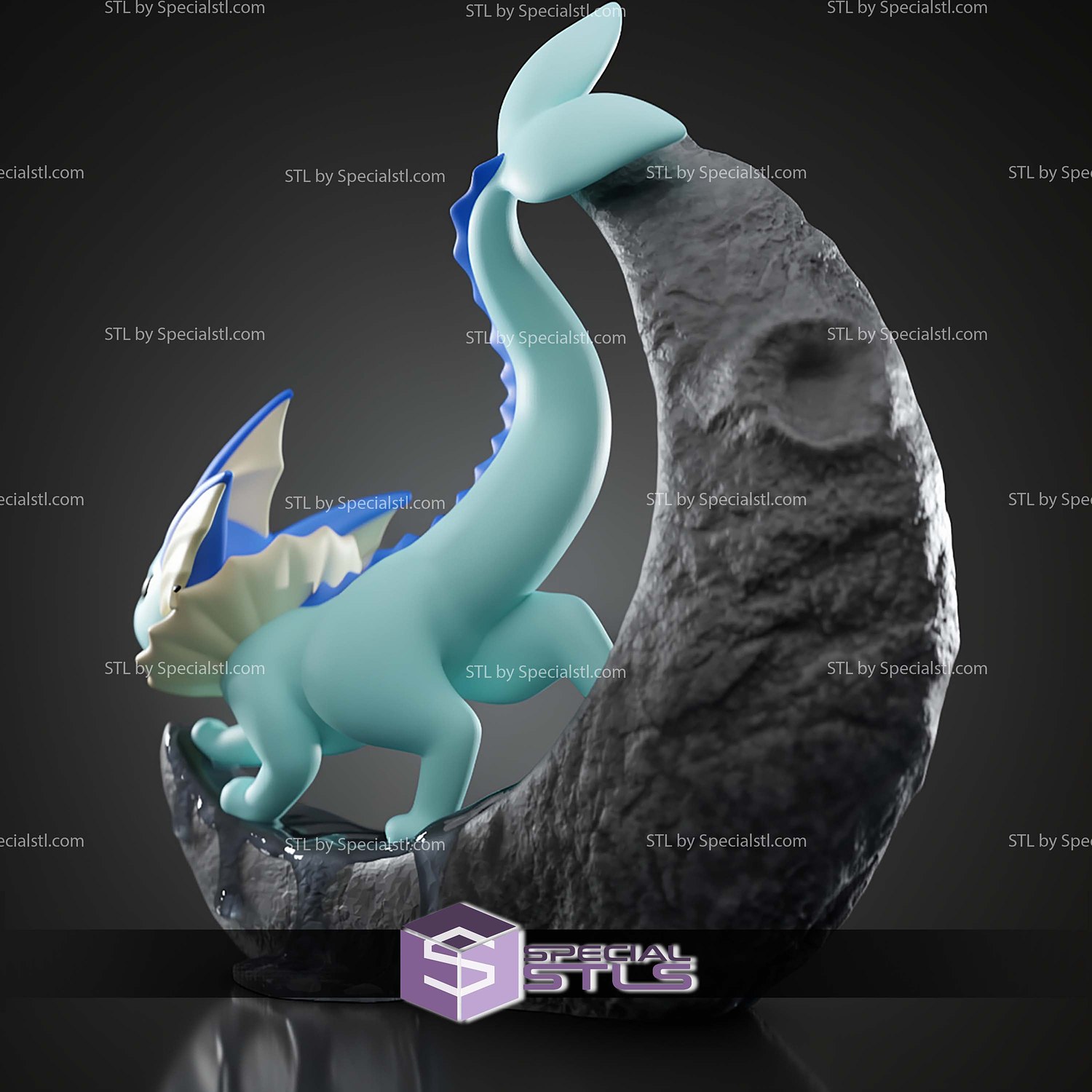 Basic Pokemon Collection Vaporeon on moon 3D STL Model — view 5