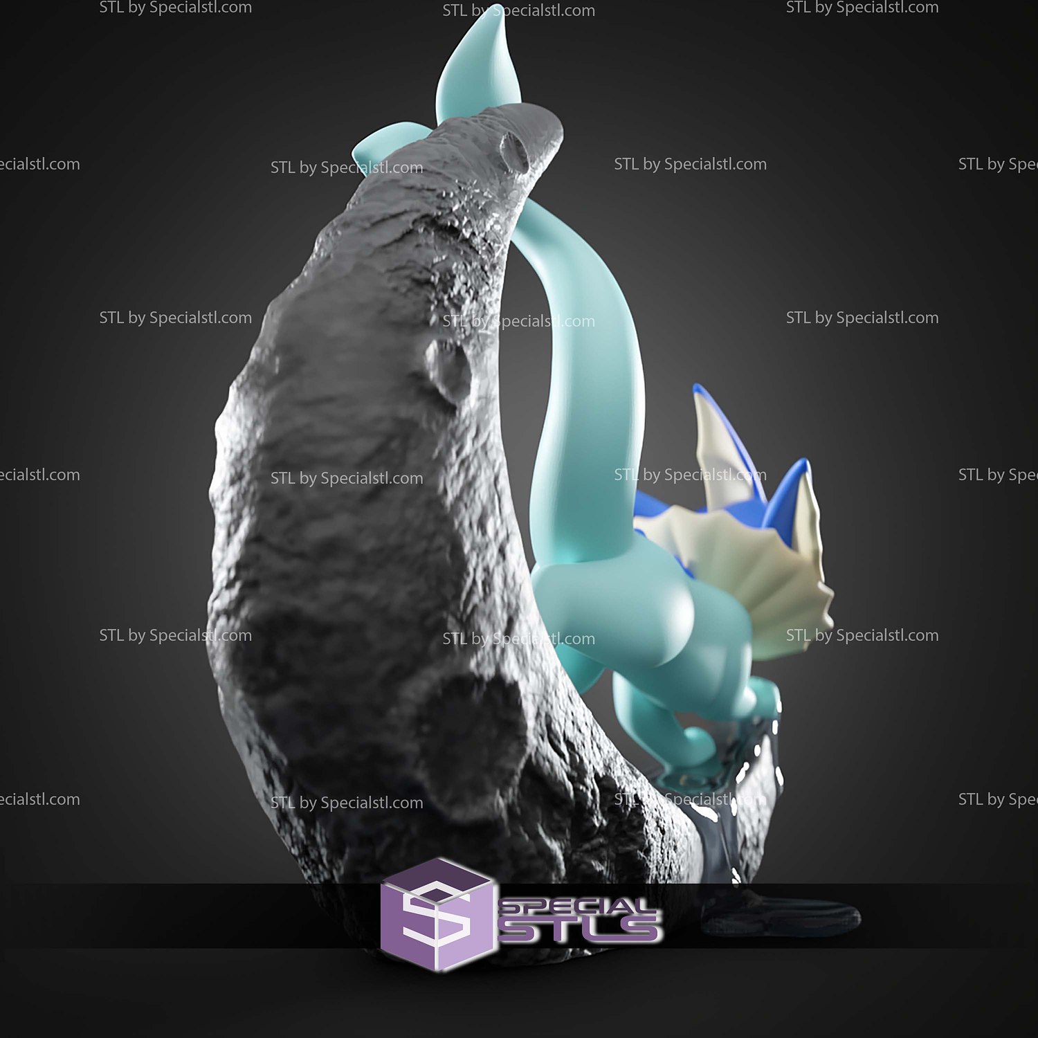 Basic Pokemon Collection Vaporeon on moon 3D STL Model — view 6