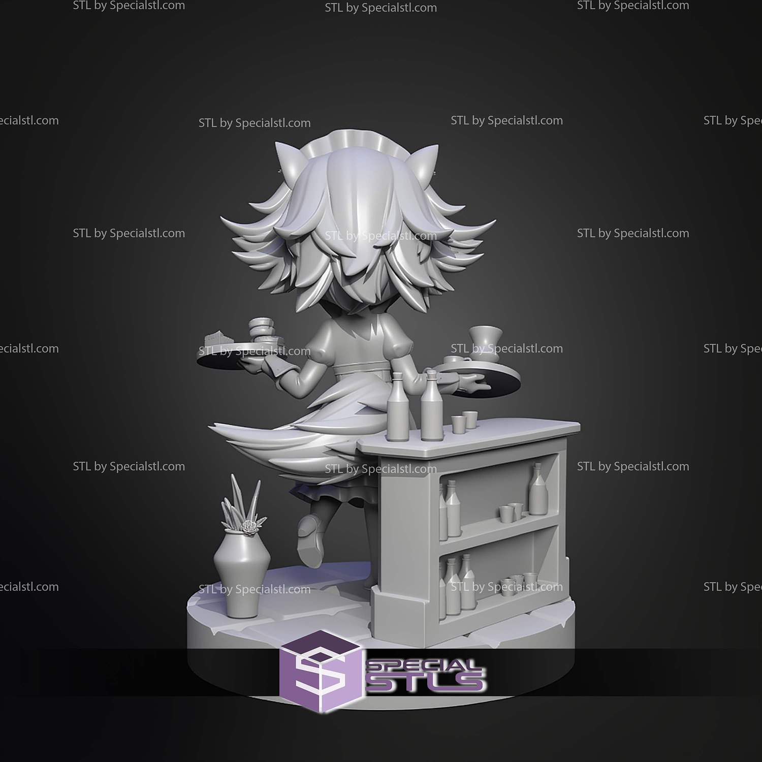 Cat Maid Chibi STL Files 3D Model — view 4