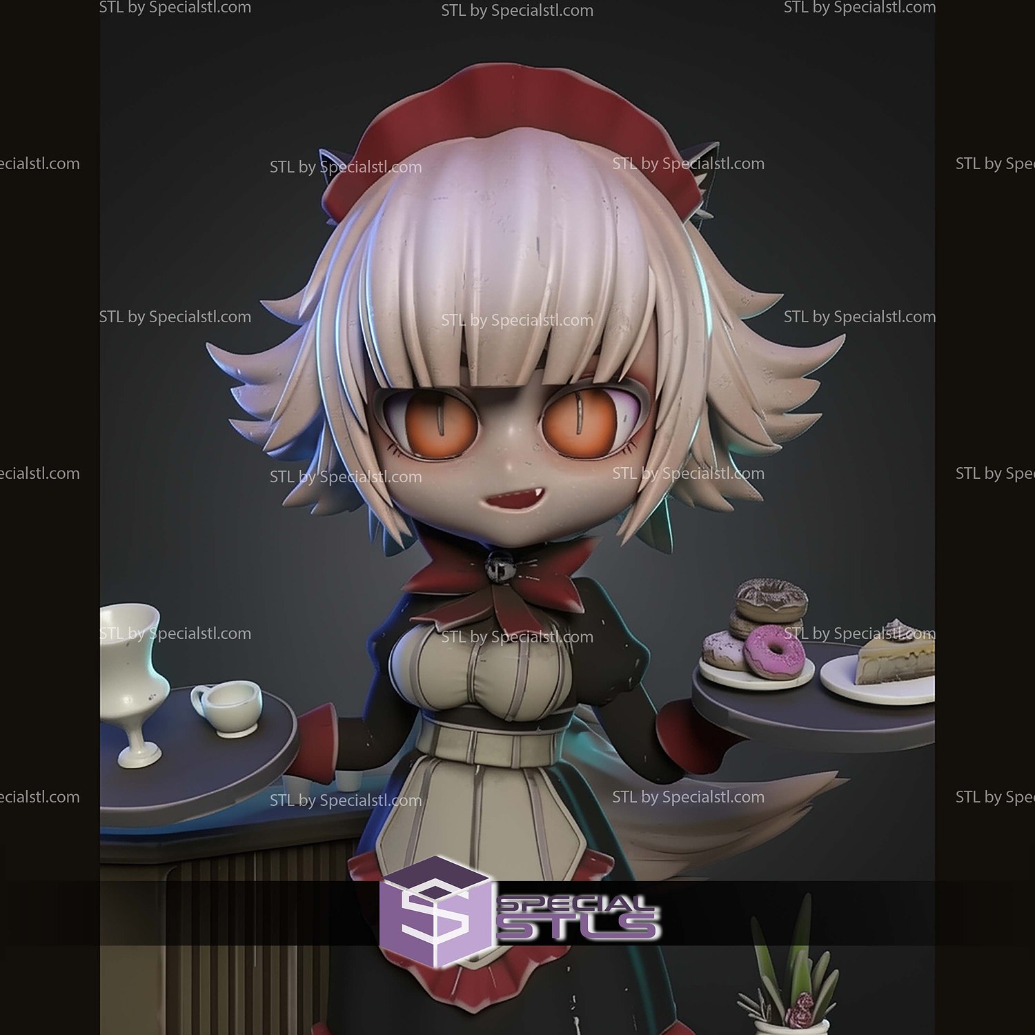 Cat Maid Chibi STL Files 3D Model — view 5