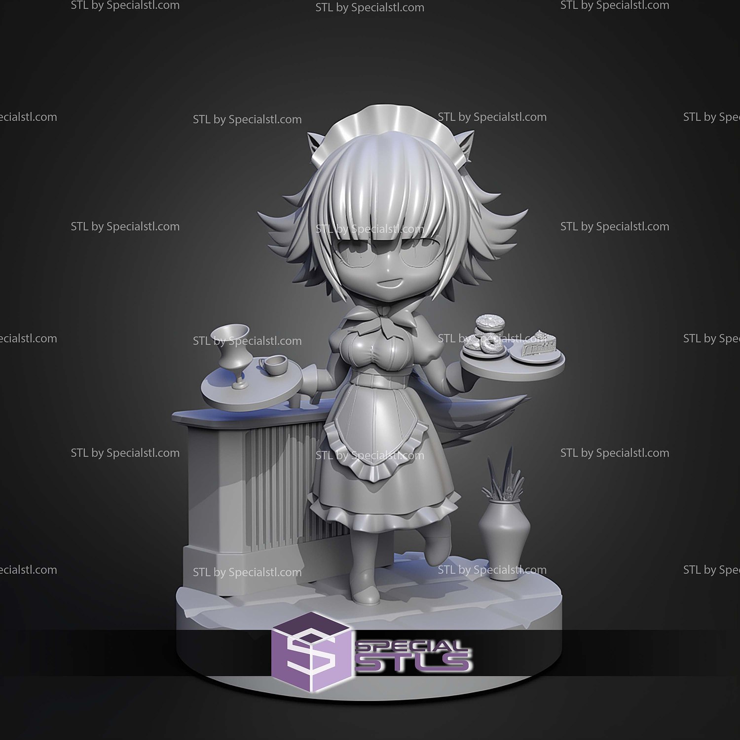 Cat Maid Chibi STL Files 3D Model — view 6
