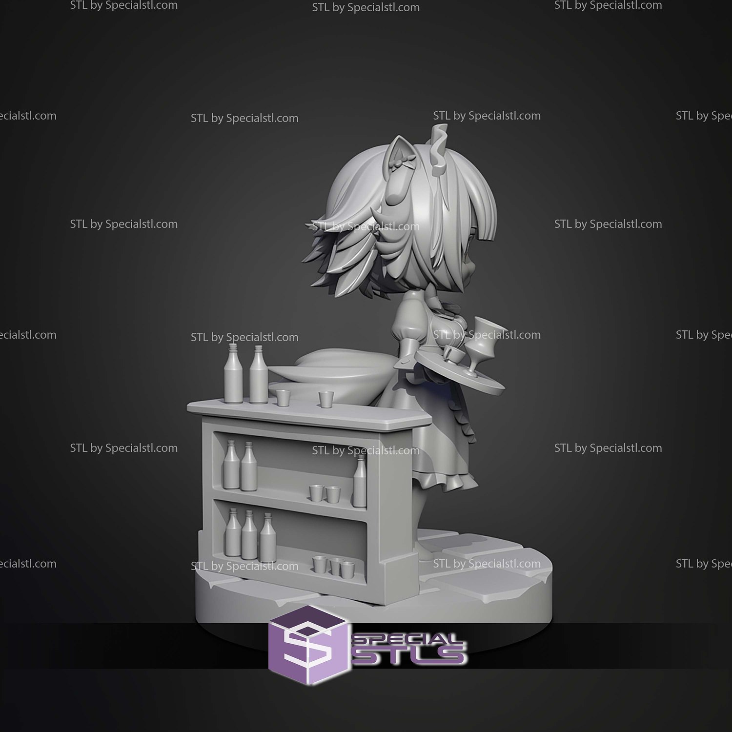 Cat Maid Chibi STL Files 3D Model — view 7