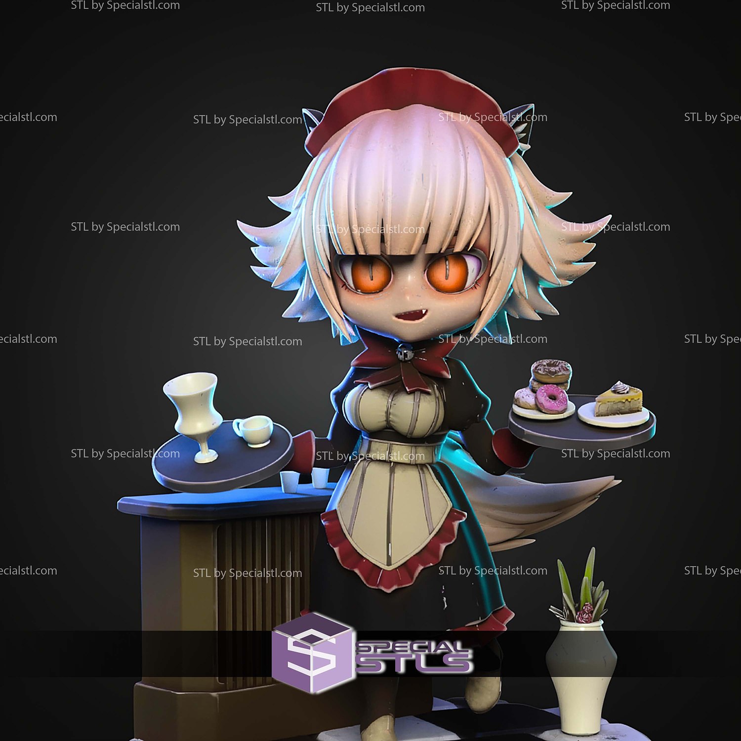 Cat Maid Chibi STL Files 3D Model — view 8