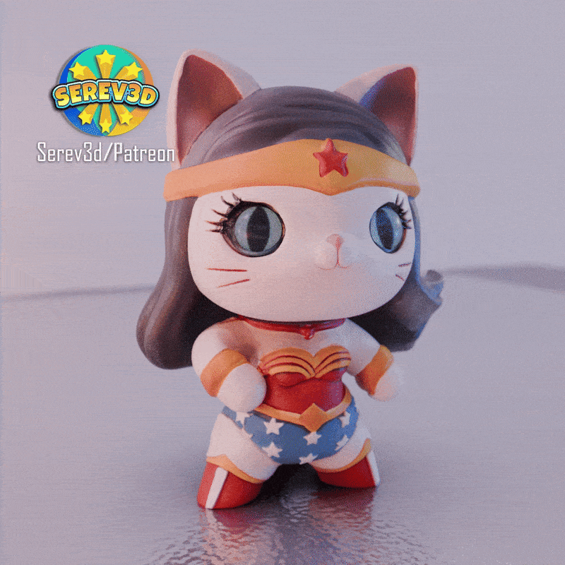 Wonder Cat - Cosplay Superhero Cat Figurine - 3D Print STL/3MF Model