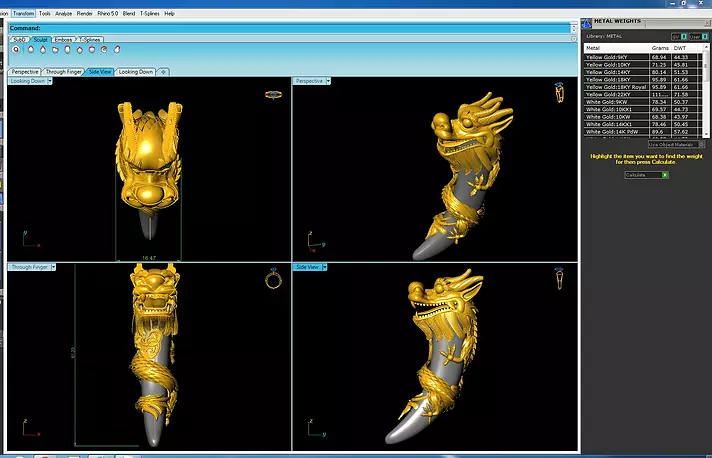dragon 3D print model computer screen showing golden STL Model
