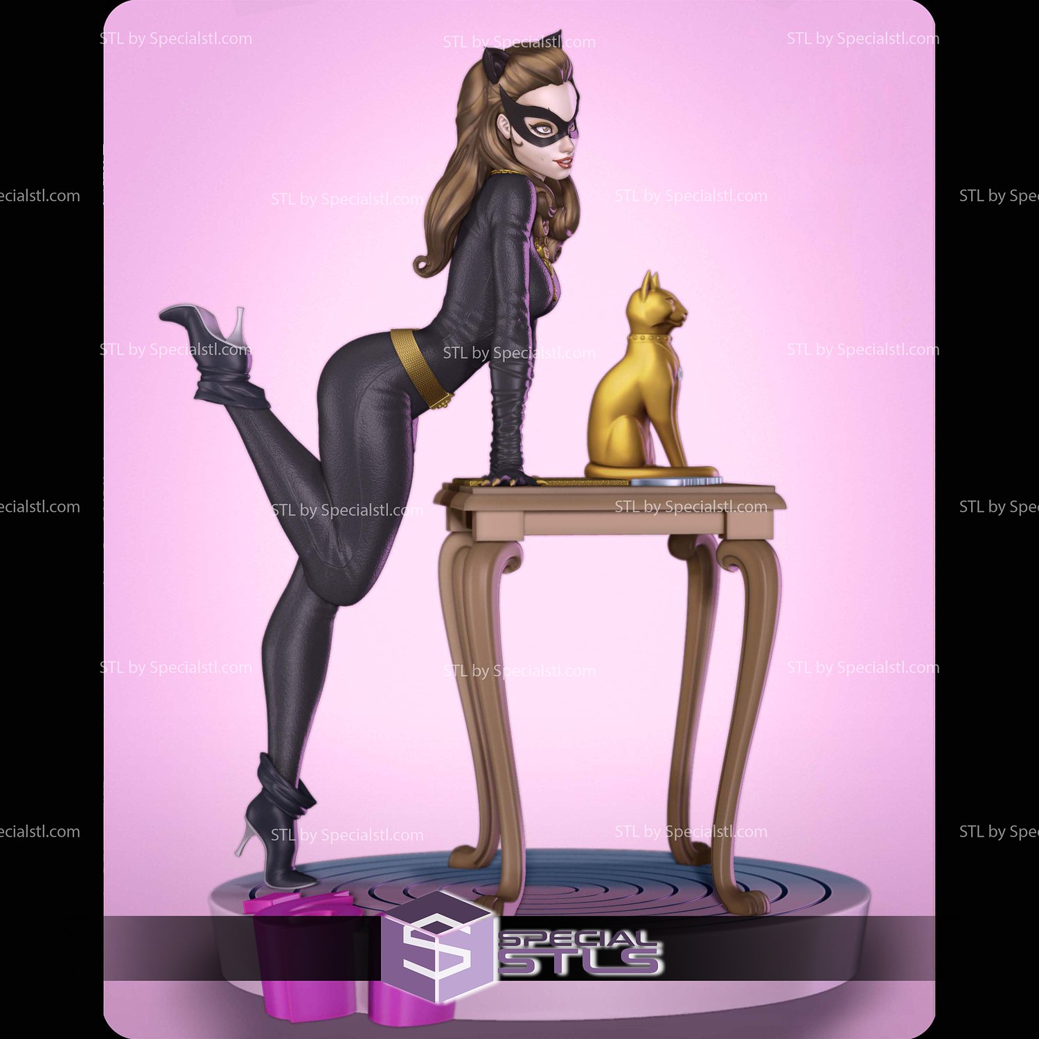Catwoman Standing by Table 3D Printer Files STL Model — view 3