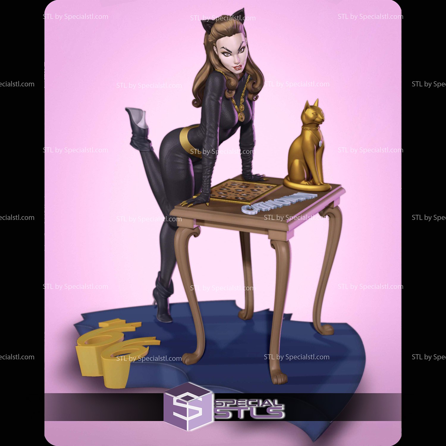 Catwoman Standing by Table 3D Printer Files STL Model — view 4