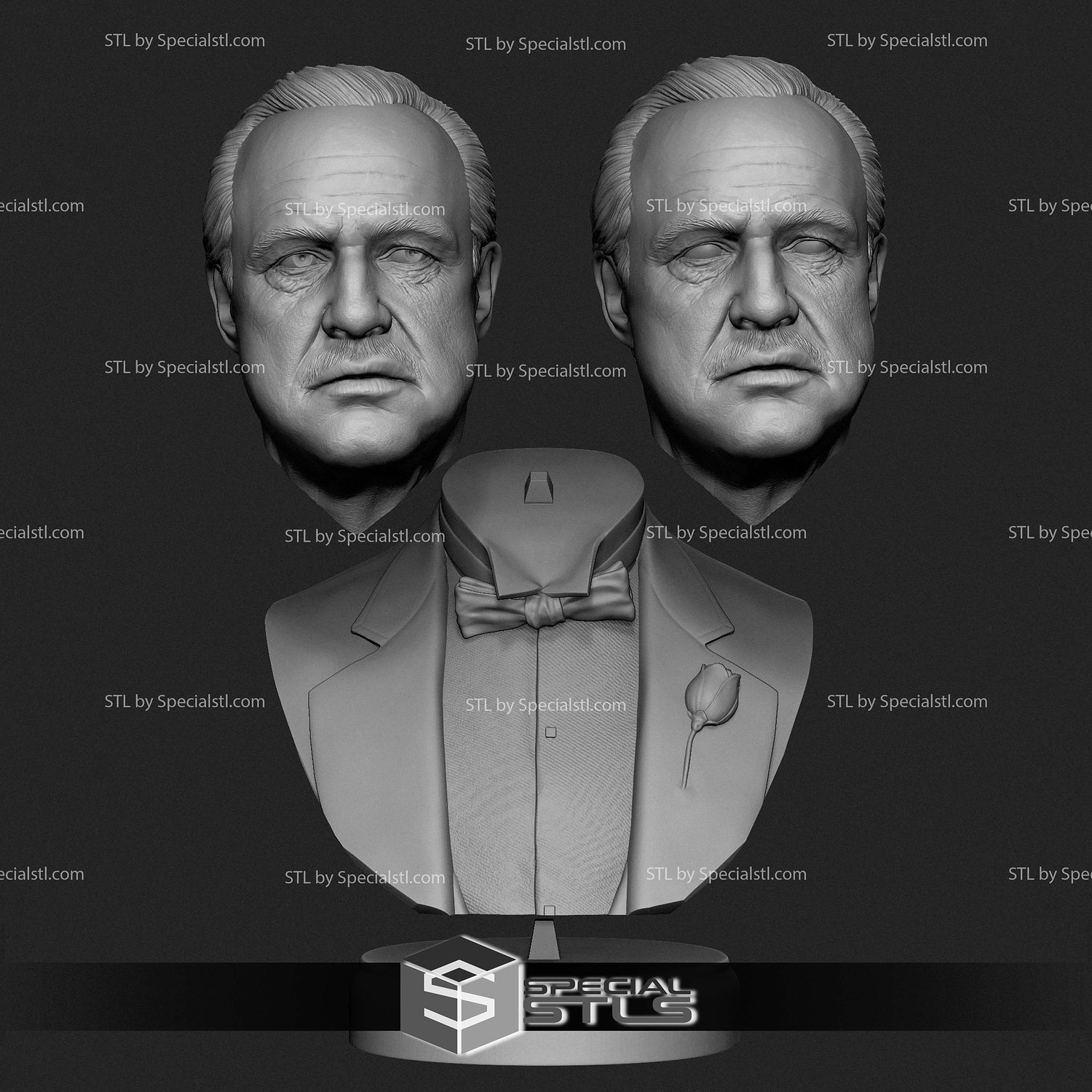 Godfather Marlon Brando Bust 3D Print Files STL Model — view 7