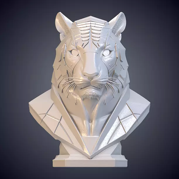 Stylized Tiger Warrior Bust Statue PM-945 3D BLEND Model