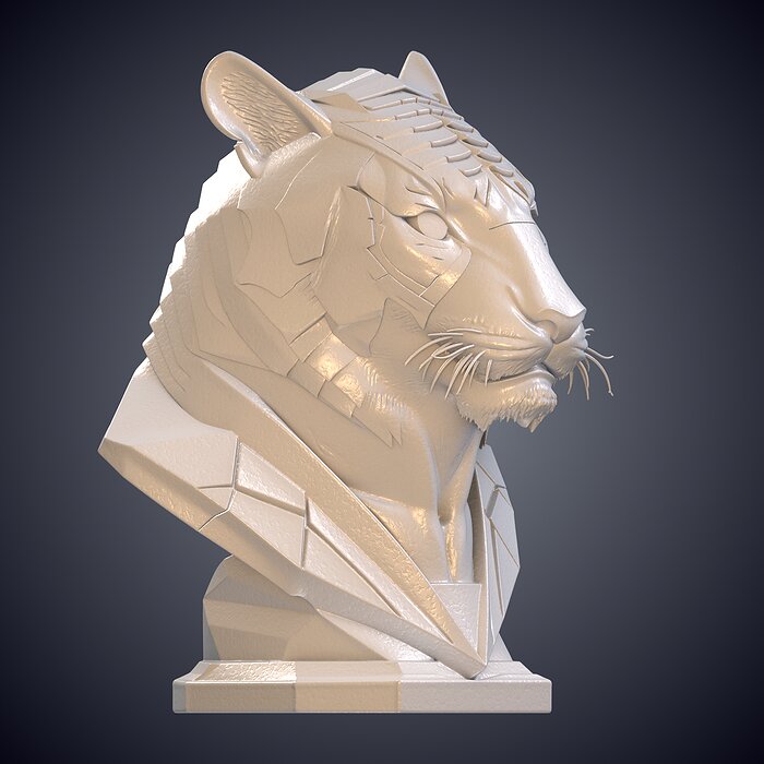 Stylized Tiger Warrior Bust Statue PM-945 3D BLEND Model — view 3
