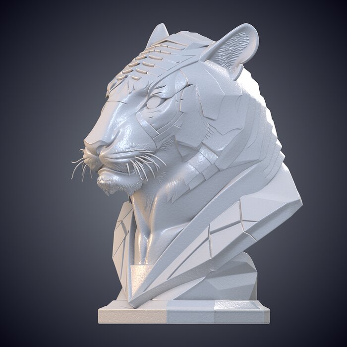 Stylized Tiger Warrior Bust Statue PM-945 3D BLEND Model — view 4
