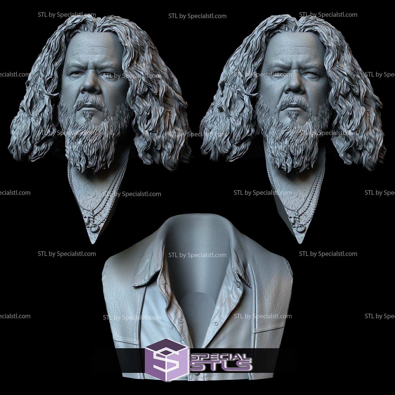 Bust Portrait STL Collection - Bobby Elvis Sons of Anarchy 3D Model — view 4
