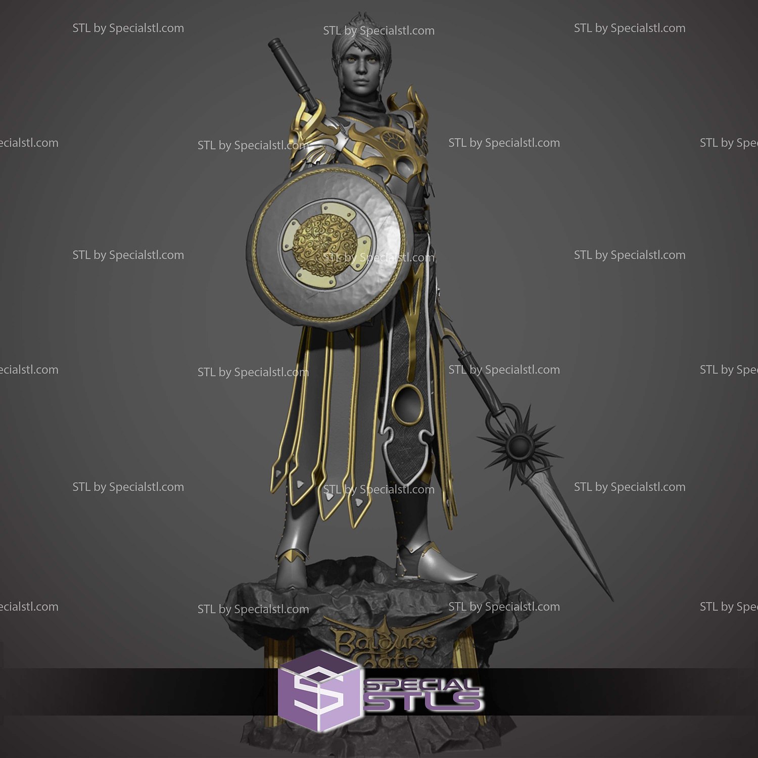 Shadowheart Baldurs Gate 3 and Shield STL Files 3D Model — view 2