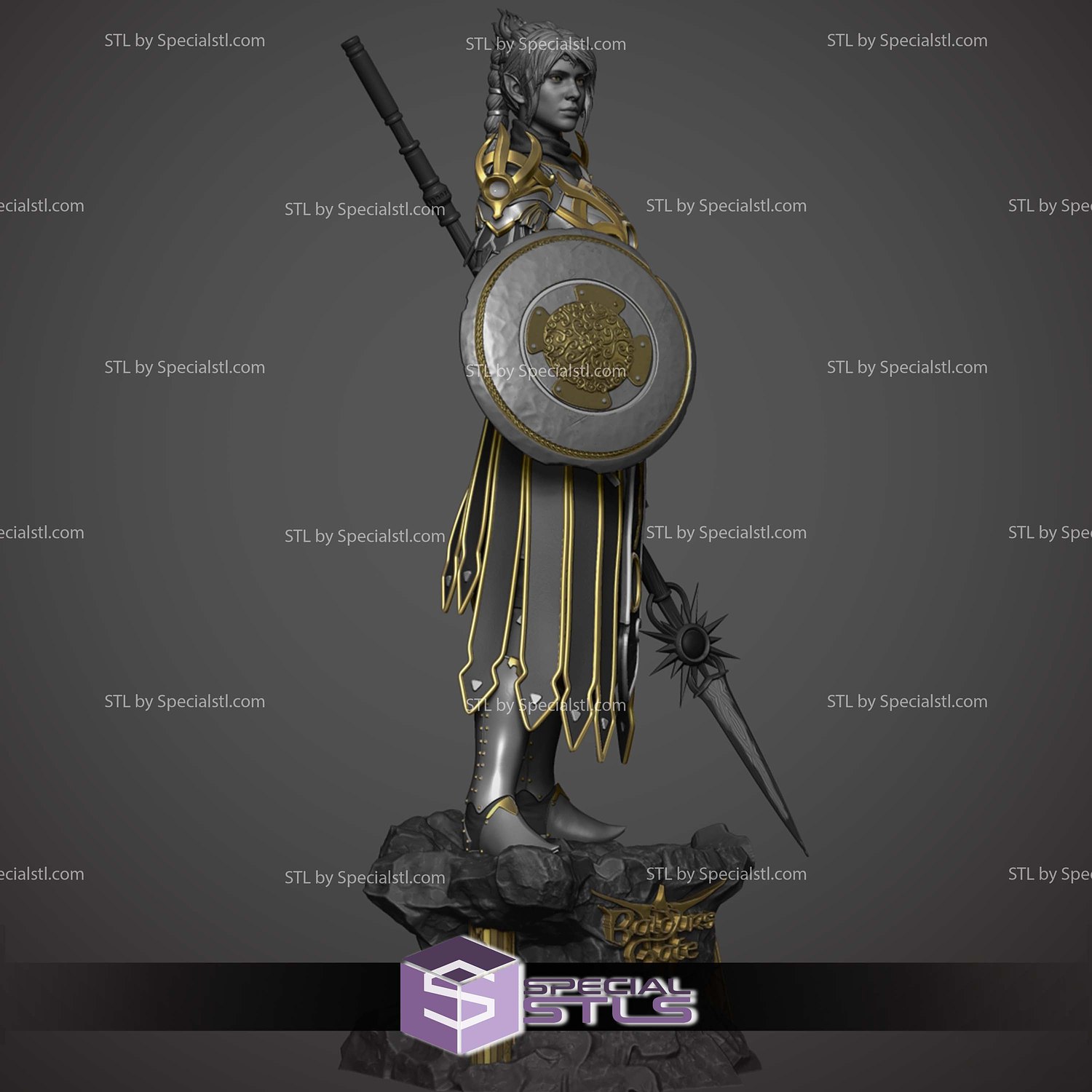 Shadowheart Baldurs Gate 3 and Shield STL Files 3D Model — view 3