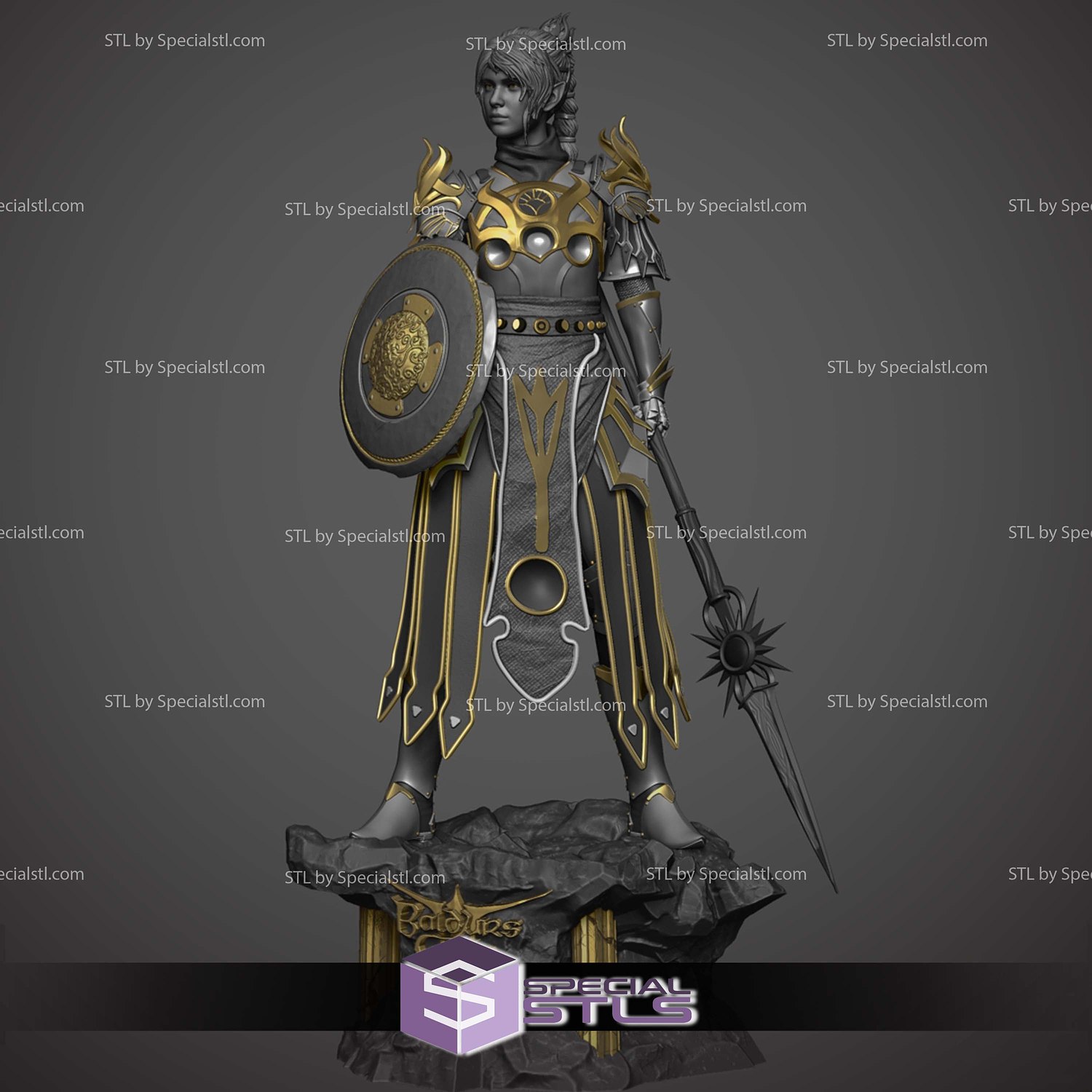 Shadowheart Baldurs Gate 3 and Shield STL Files 3D Model — view 4