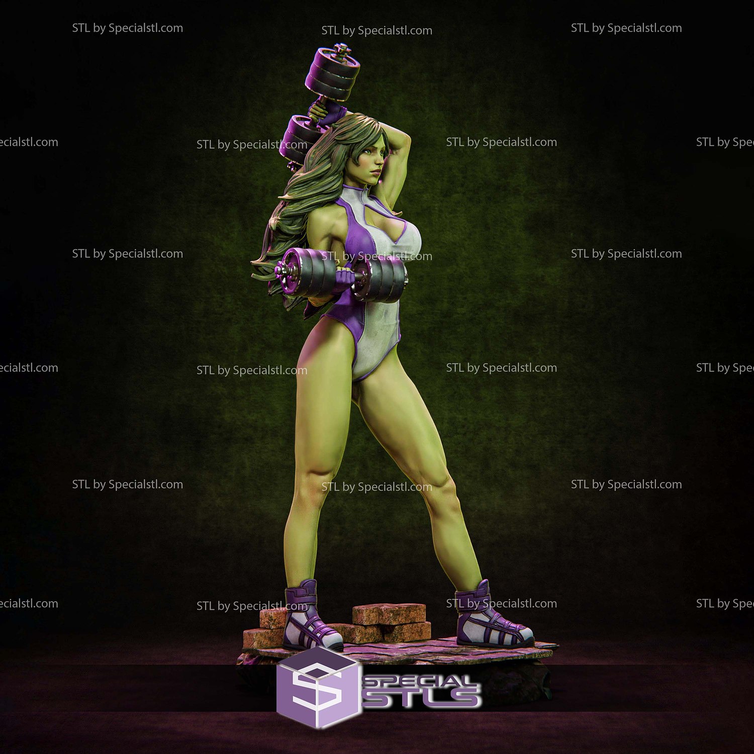 She Hulk with Dumbbell STL Files 3D Model — view 3