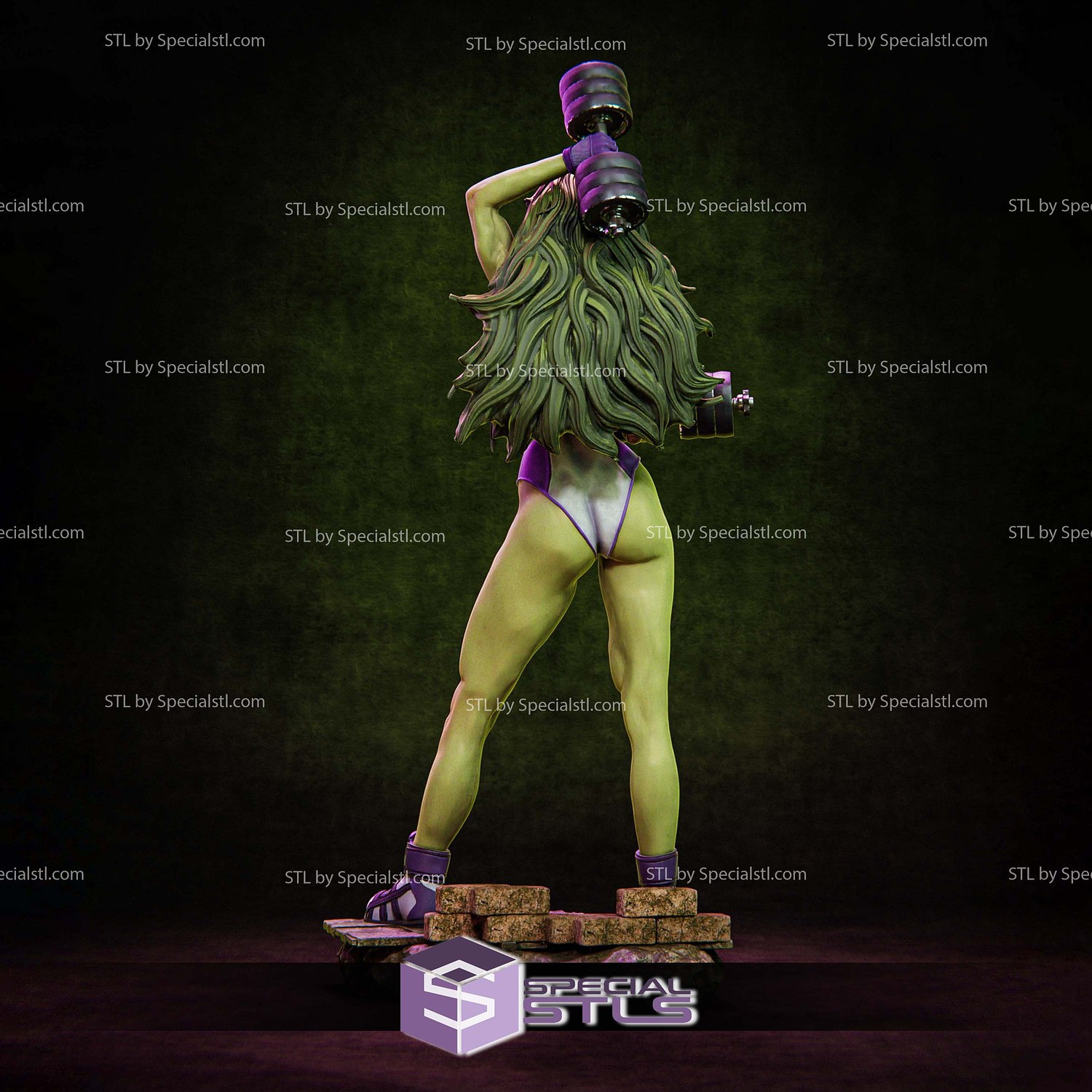 She Hulk with Dumbbell STL Files 3D Model — view 4