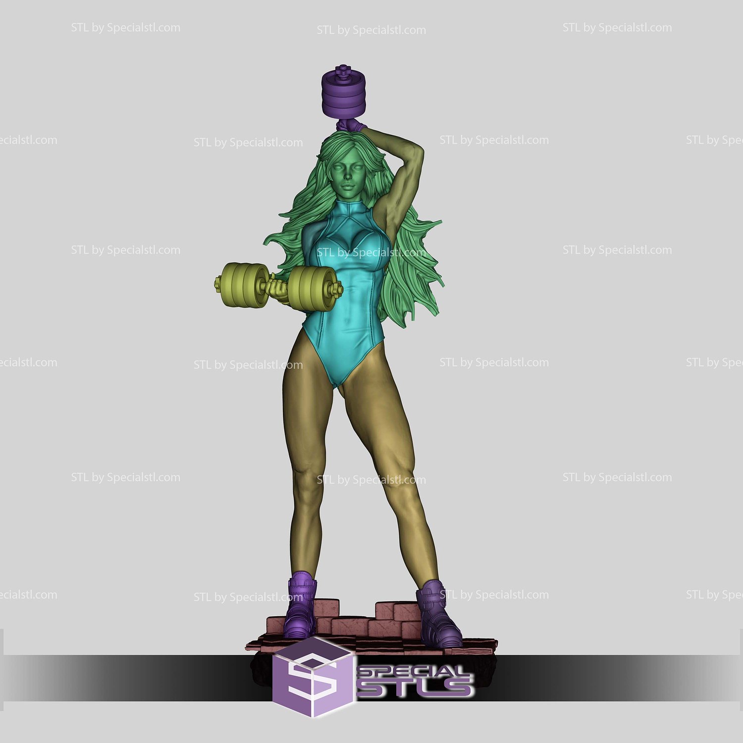She Hulk with Dumbbell STL Files 3D Model — view 5