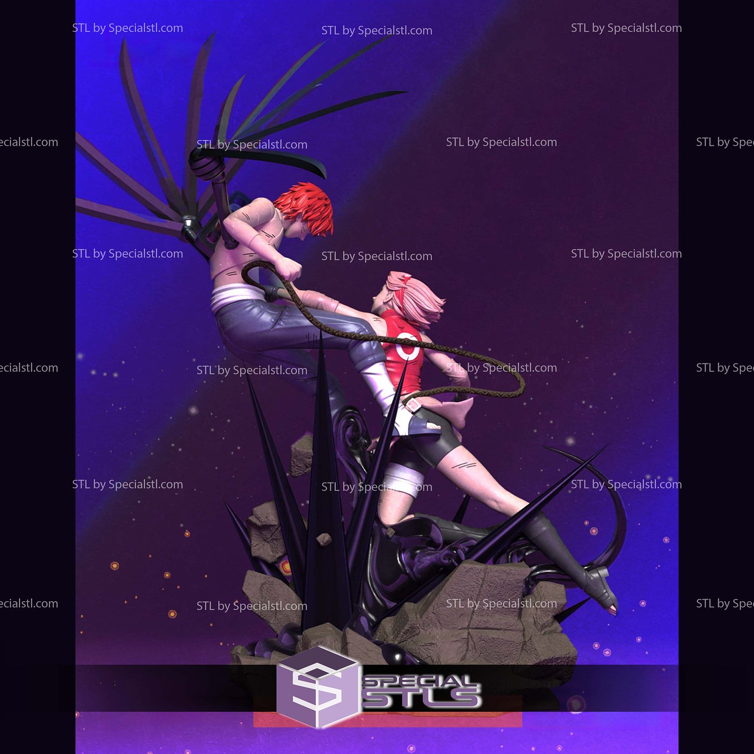 Sakura vs Sasori Battle STL Files 3D Model — view 3