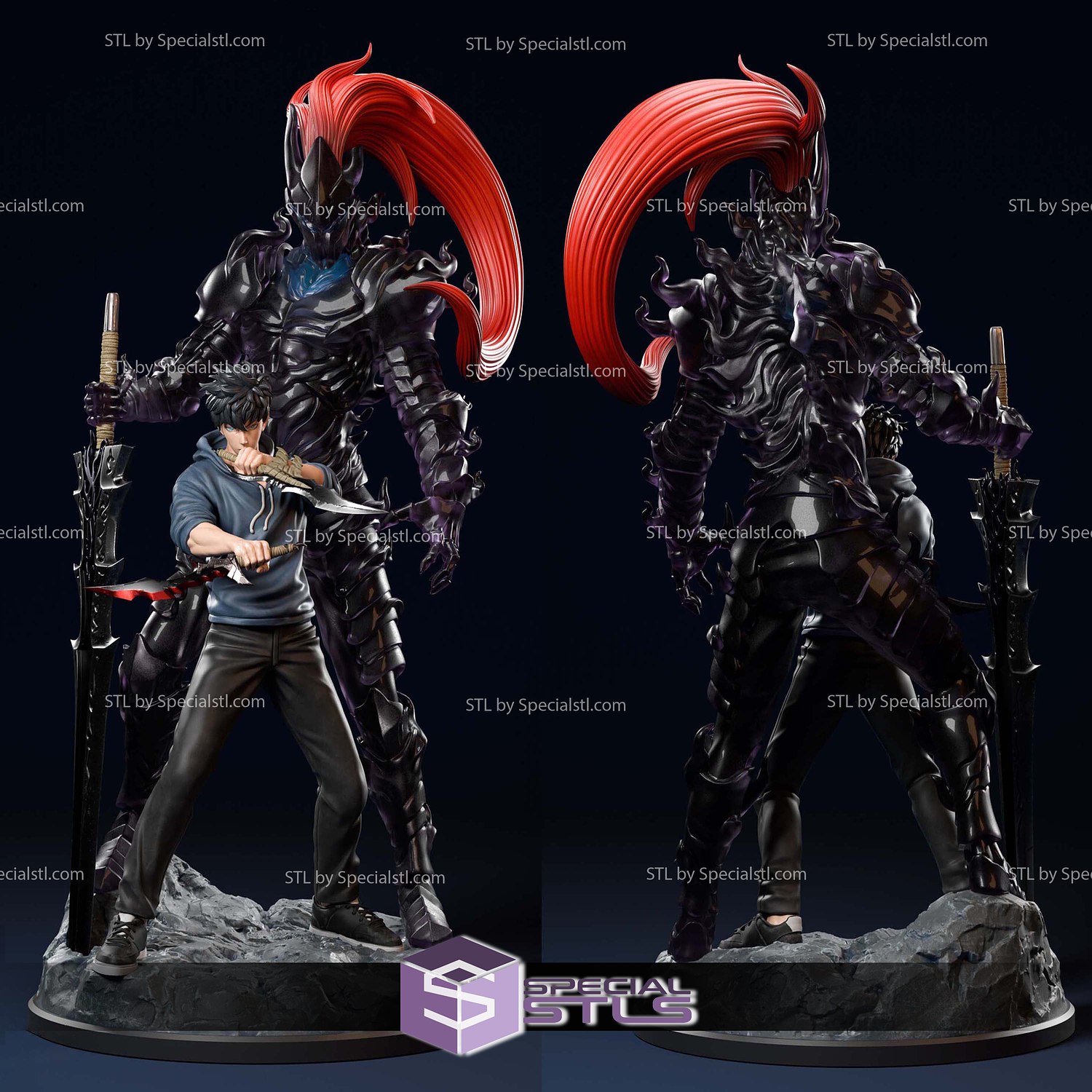 Sung Jin Woo and Igris Solo Leveling 3D Printer Files STL Model — view 2