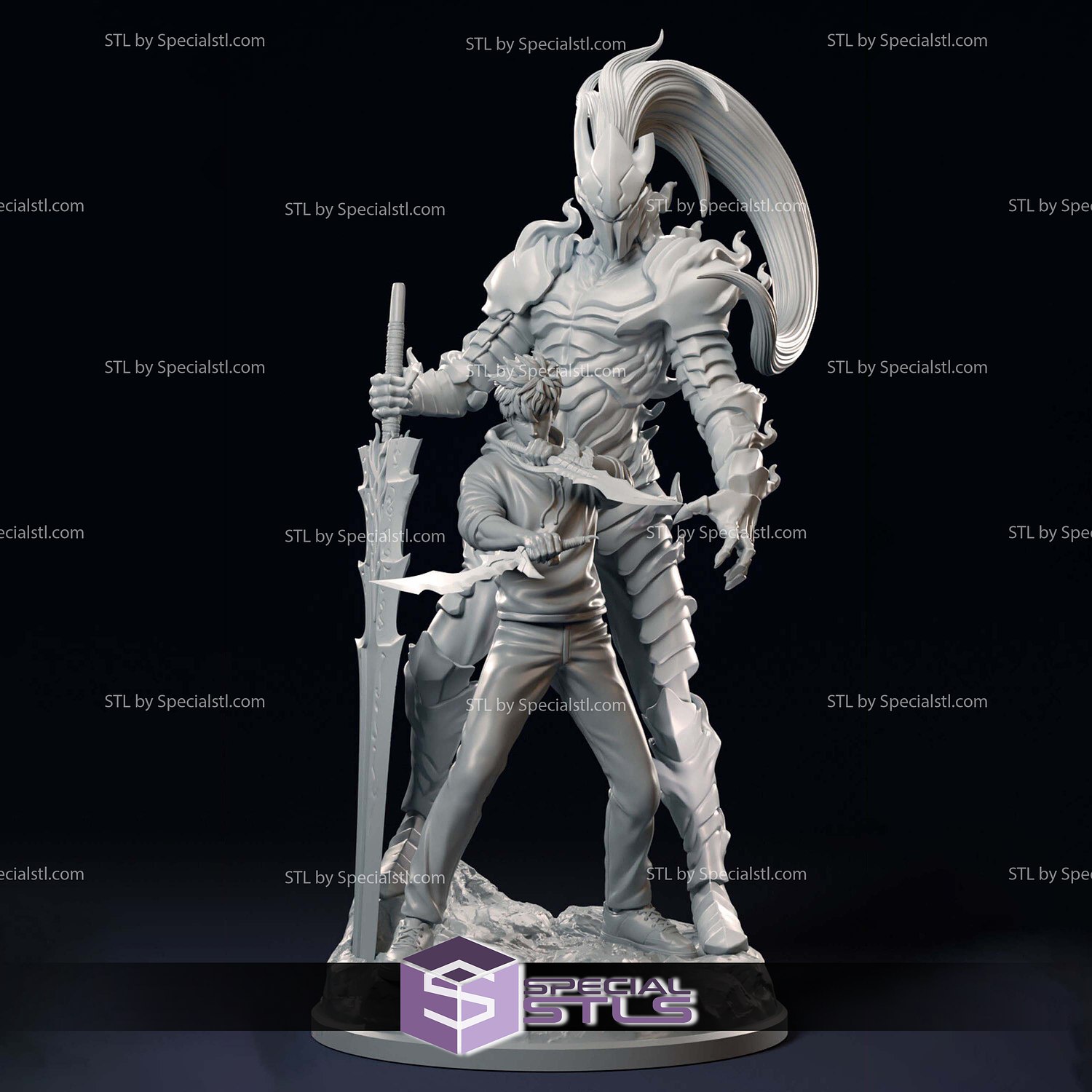 Sung Jin Woo and Igris Solo Leveling 3D Printer Files STL Model — view 3