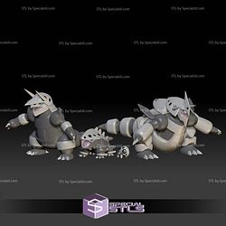 Pokemon STL Collection Aron Lairon Aggron Mega Evolution 3D Model