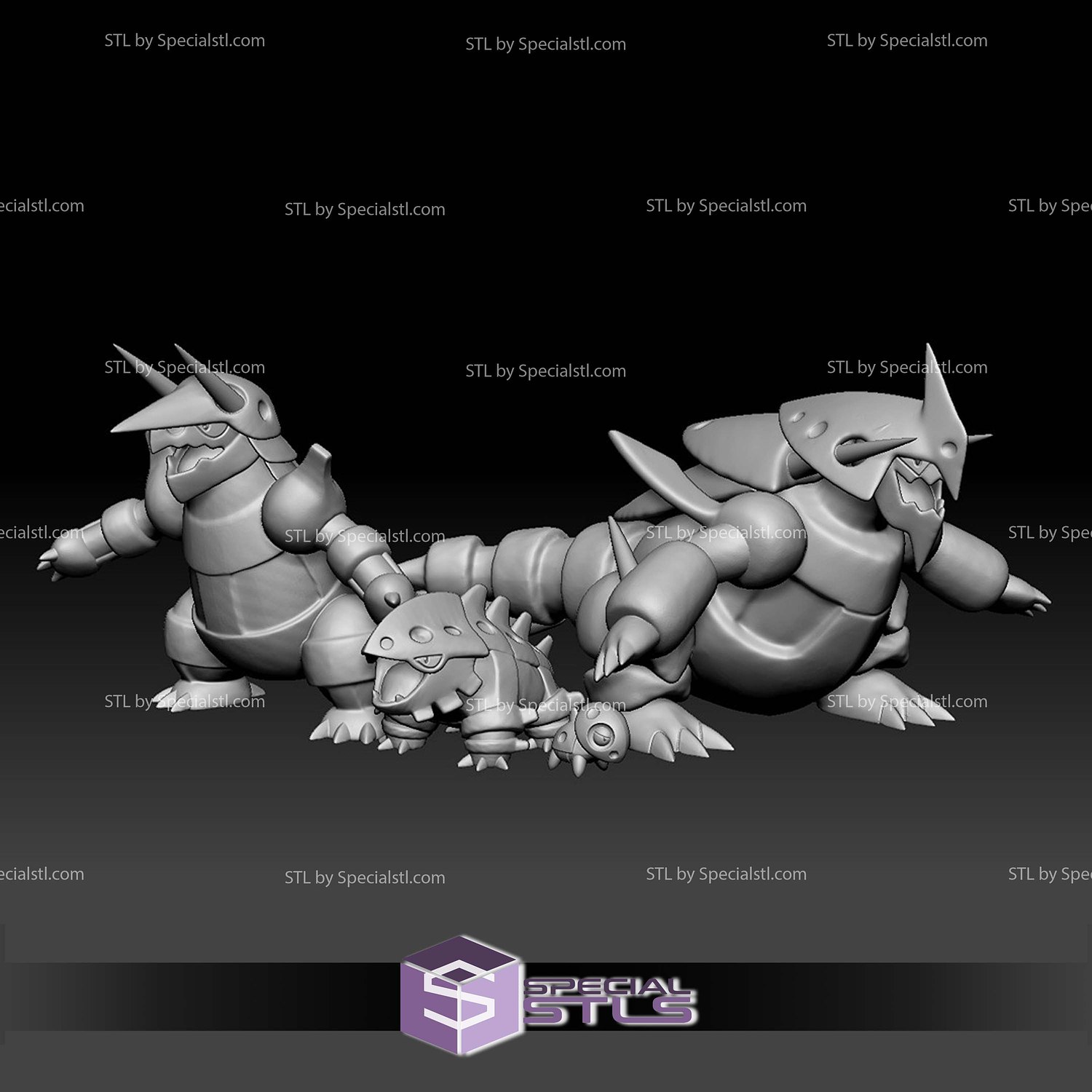 Pokemon STL Collection Aron Lairon Aggron Mega Evolution 3D Model — view 2