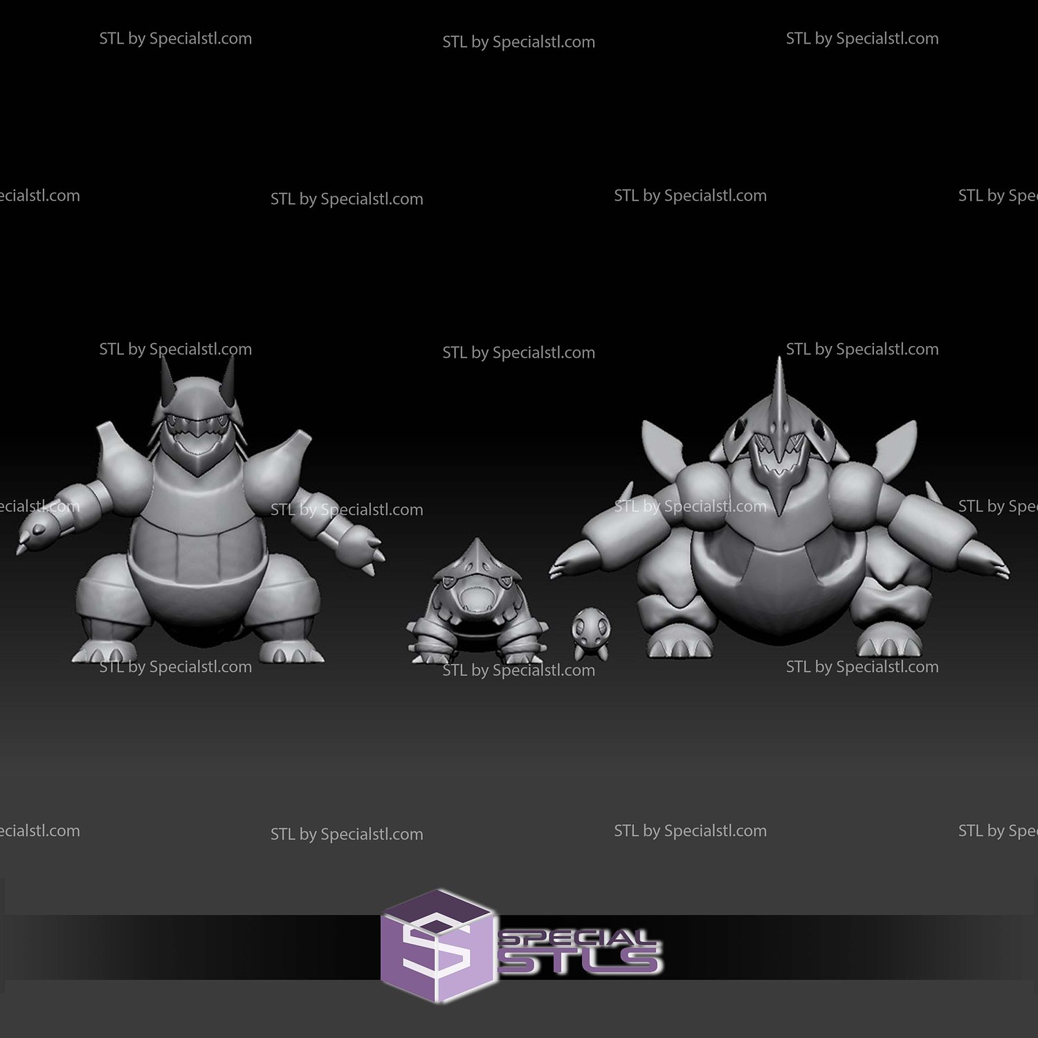 Pokemon STL Collection Aron Lairon Aggron Mega Evolution 3D Model — view 4
