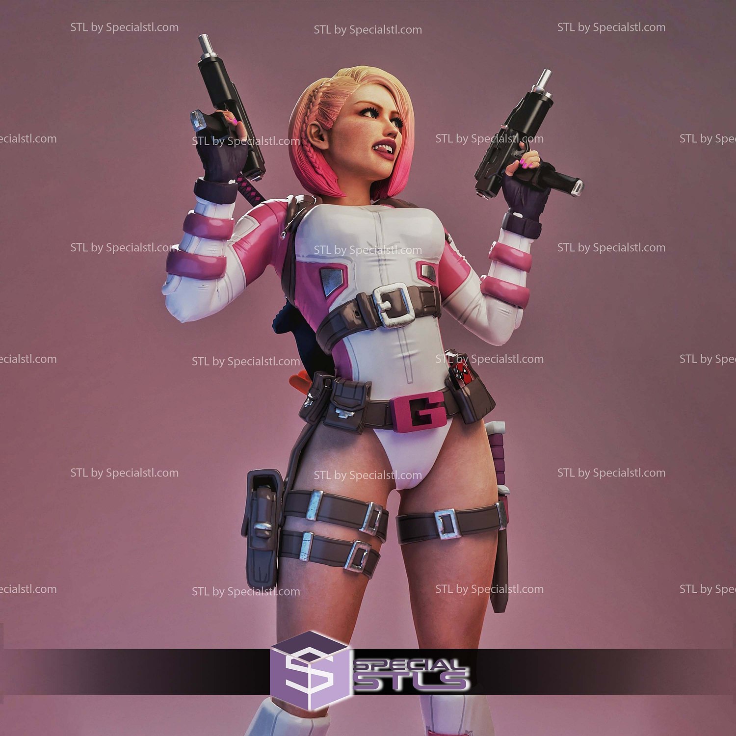 Gwenpool Pink 1-4 STL Files 3D Model — view 5