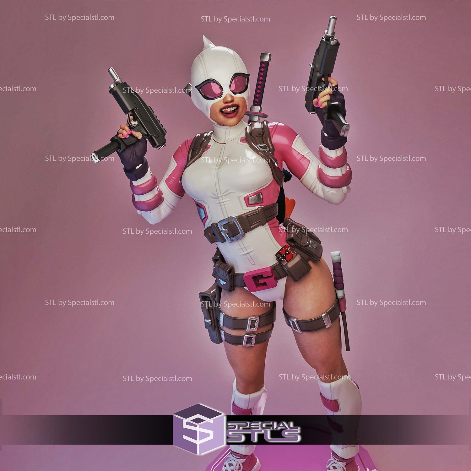 Gwenpool Pink 1-4 STL Files 3D Model — view 6