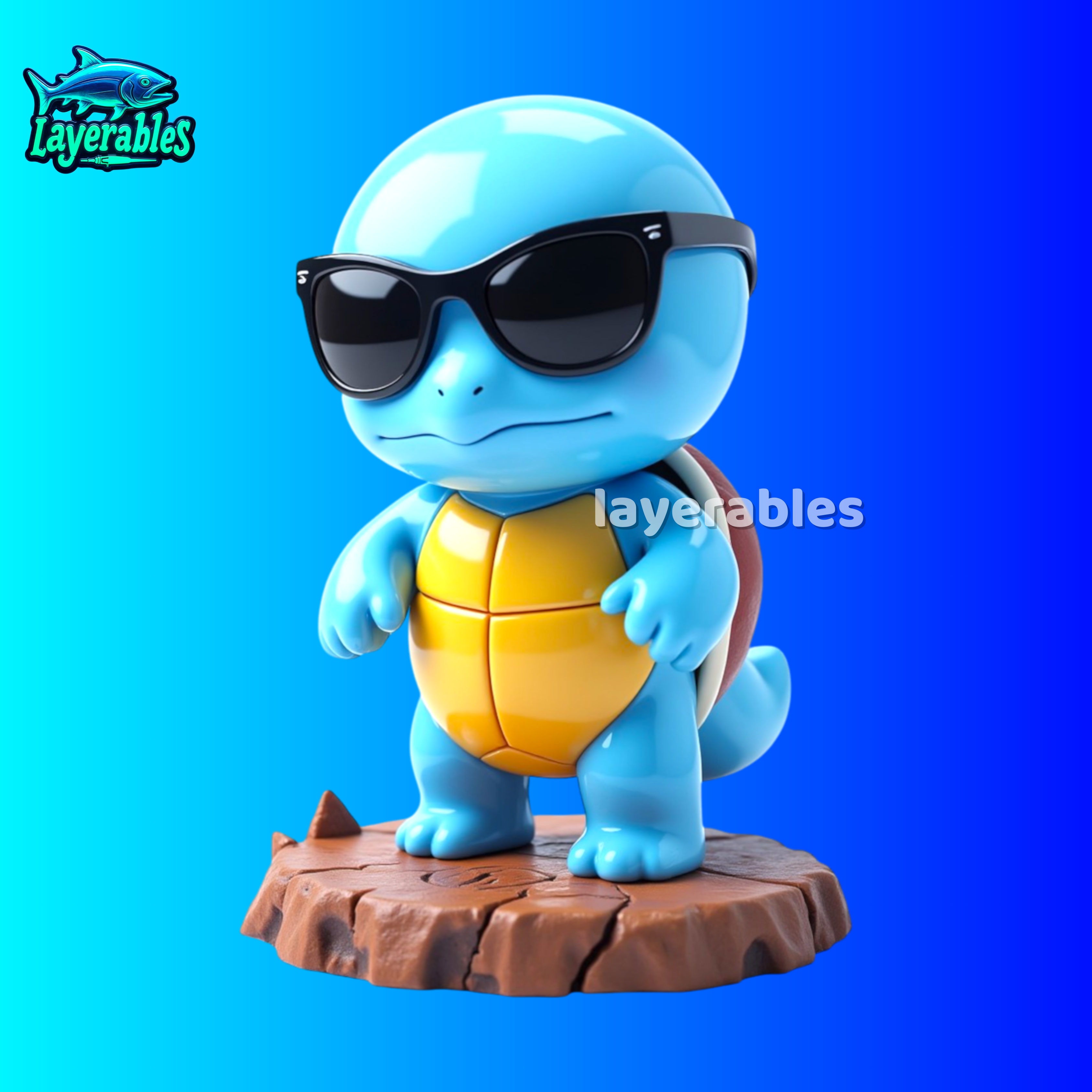 Squirtle Squad STL File – Sunglasses 3D Print Model – Cool Turtle Figurine Scene Model