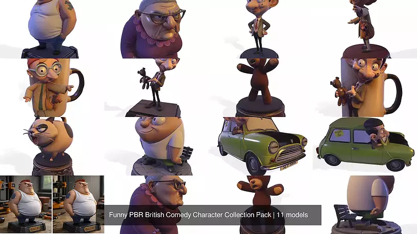Funny PBR British Comedy Character Collection Pack 3D Model
